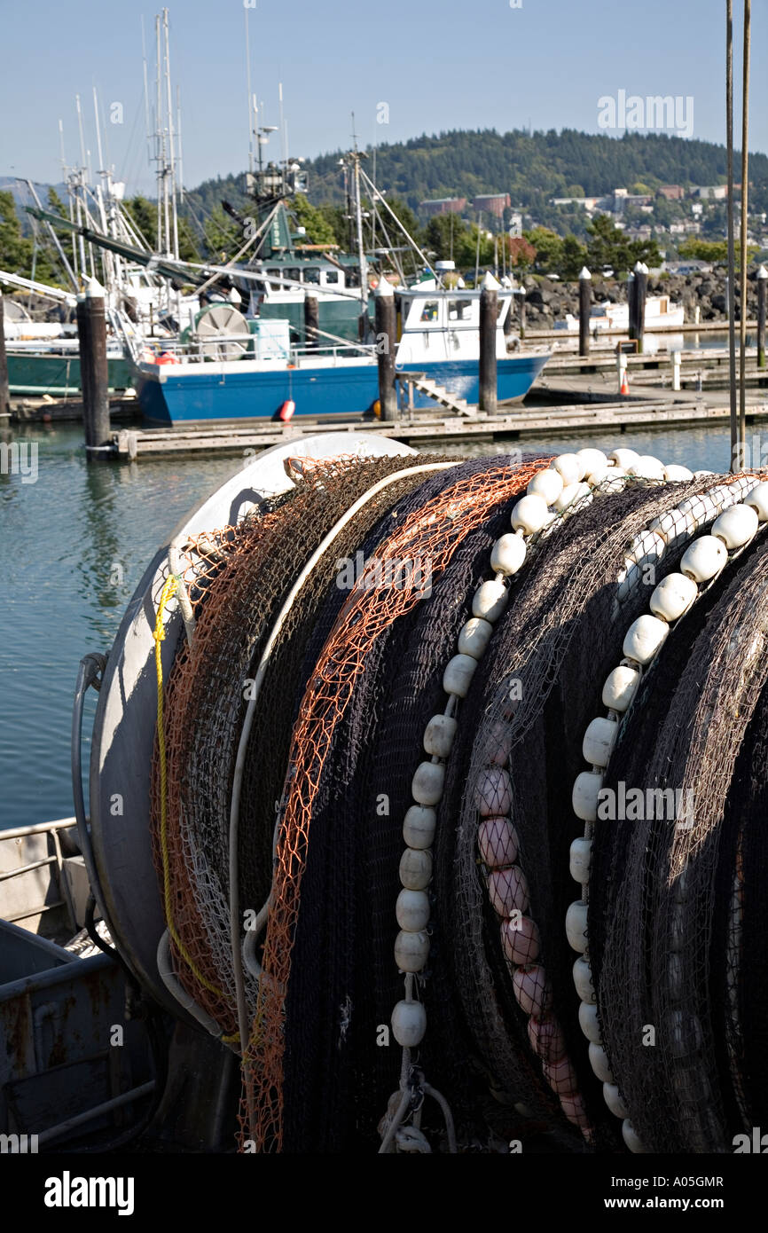 Filets de pêche commerciale sur les treuils port de Bellingham Washington state USA Banque D'Images