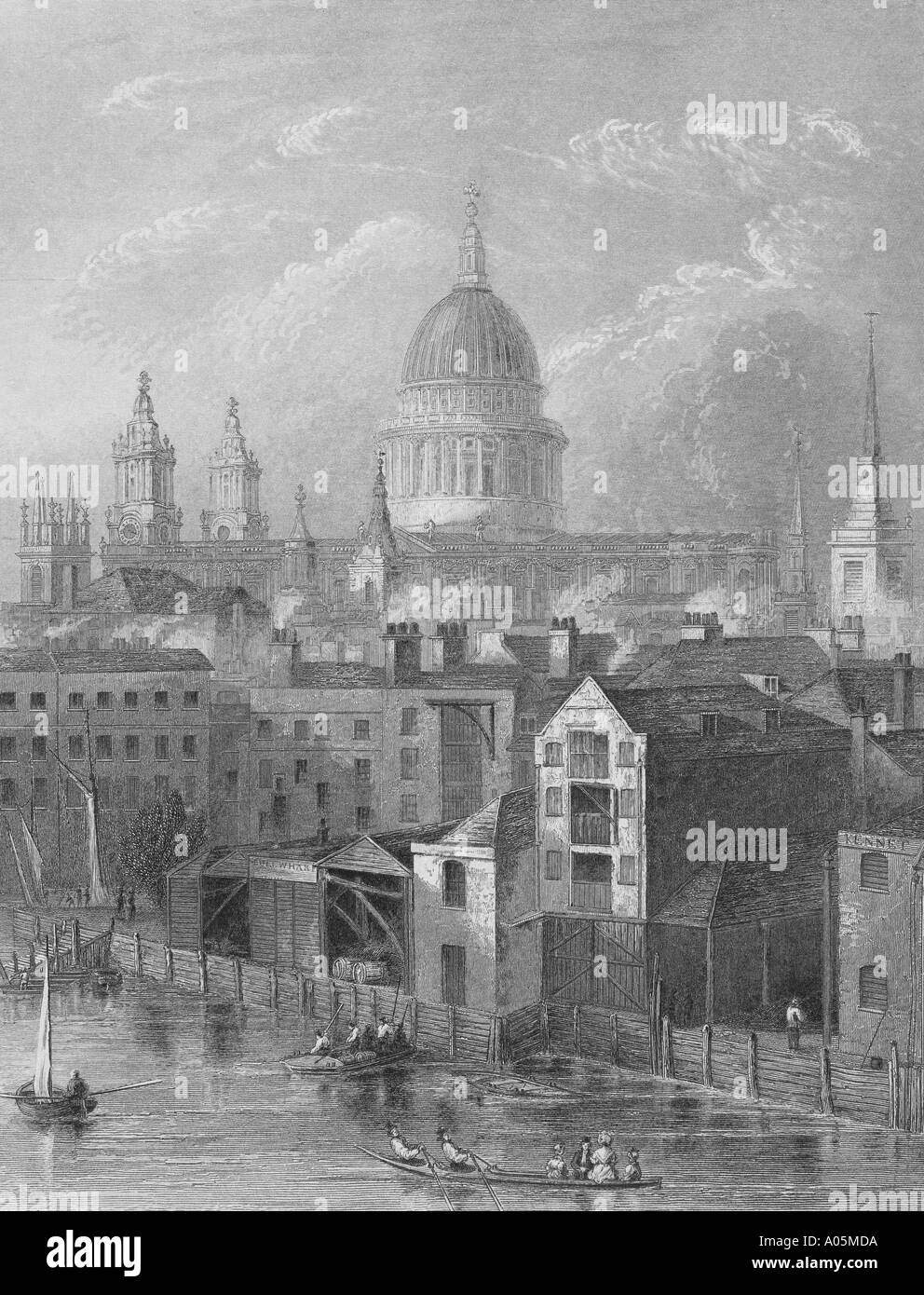 Saint Cathédrale St Paul Vue sur le front sud de Southwark Bridge publié 1835 dessiné par Hablot Browne gravée par B W Banque D'Images