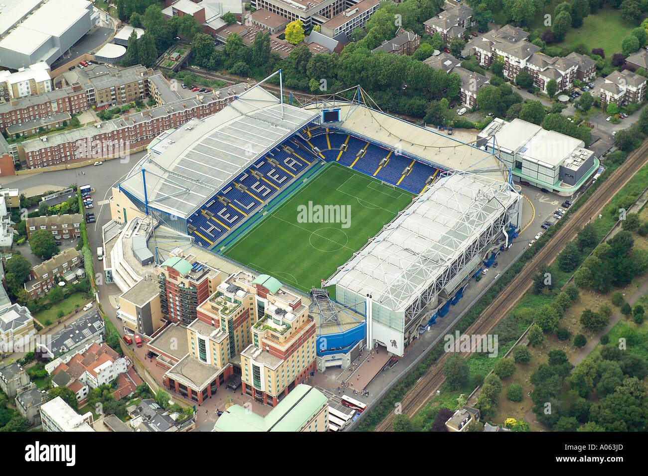 Vue aérienne de Chelsea Football Club à Londres, également connu sous le nom de stade de Stamford Bridge Accueil au blues ou les retraités Banque D'Images