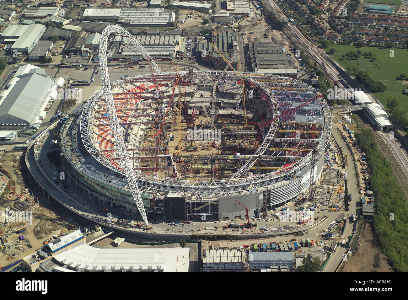 Vue aérienne du nouveau stade de Wembley en construction dans le Grand Londres Banque D'Images