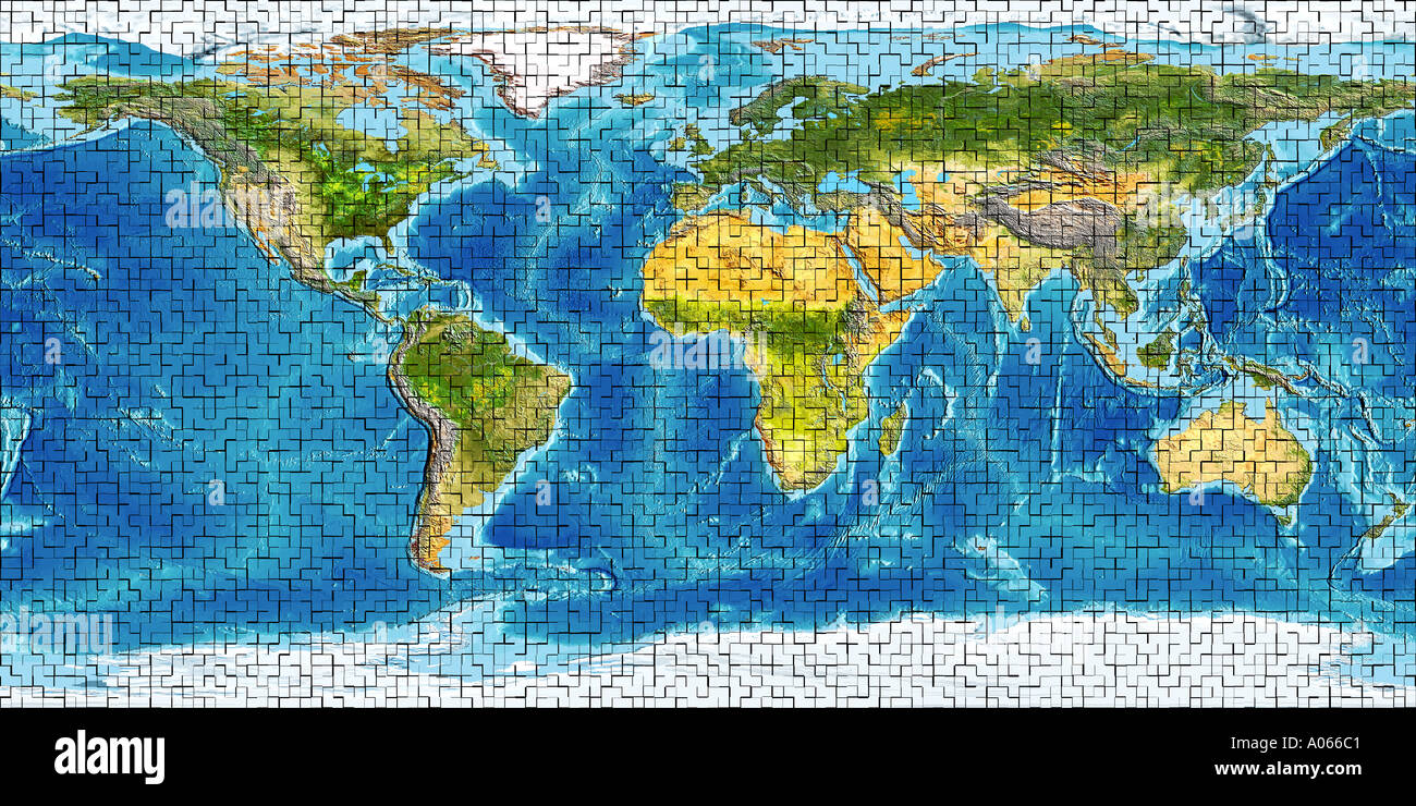 Carte Satellite du monde en Motif pour puzzle Banque D'Images