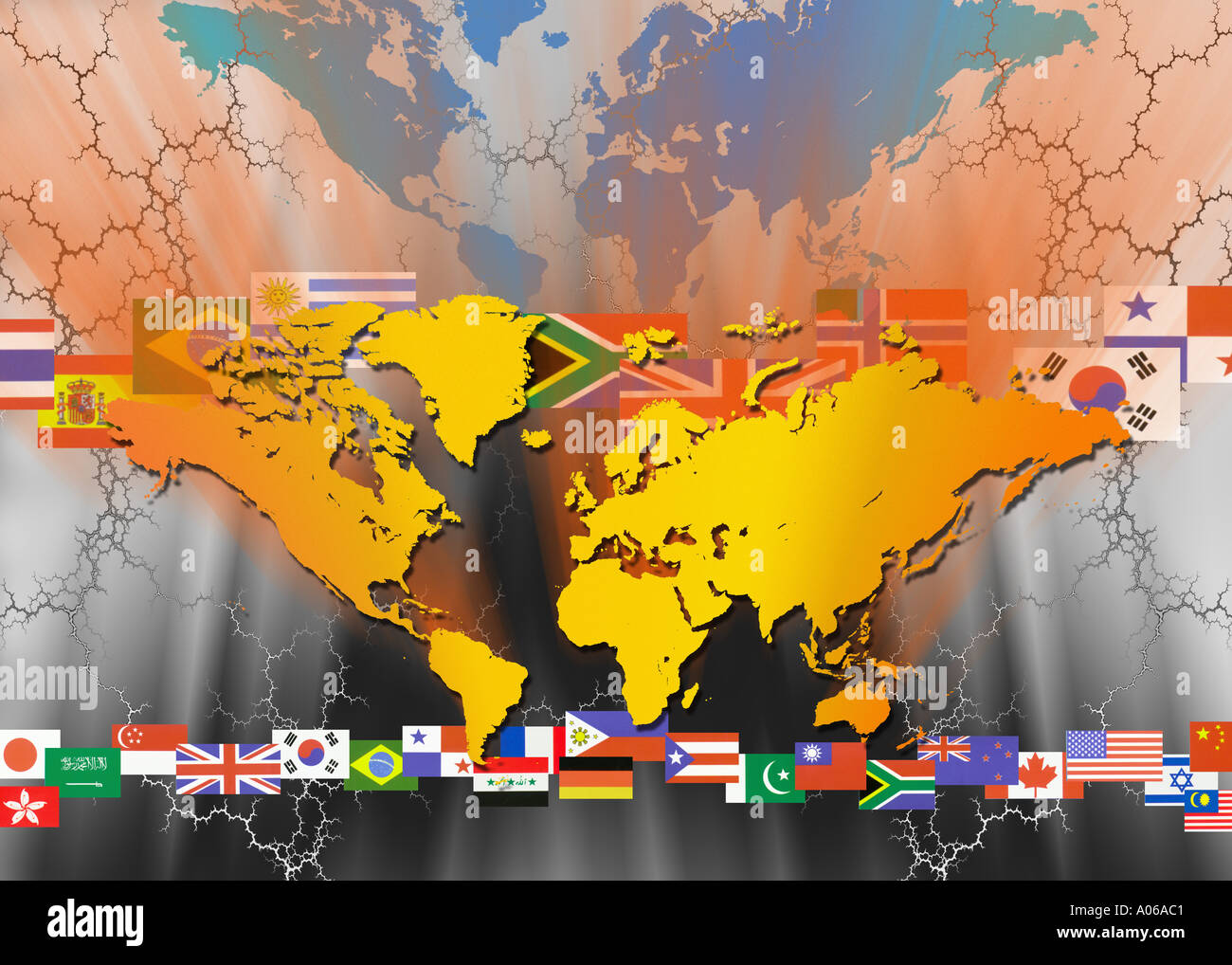 Carte du monde et les drapeaux du monde Banque D'Images