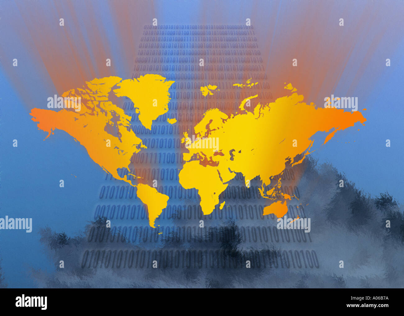 Carte du monde avec des nombres binaires Photo Stock - Alamy