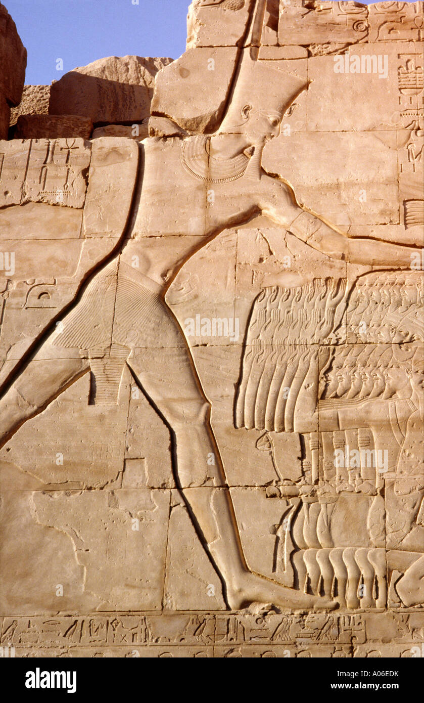 Egypte Luxor temple de Karnak Bas-relief Banque D'Images