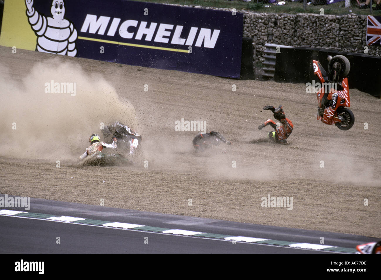 Crash World Superbike Brands Hatch ronde européenne Août 2000 Banque D'Images