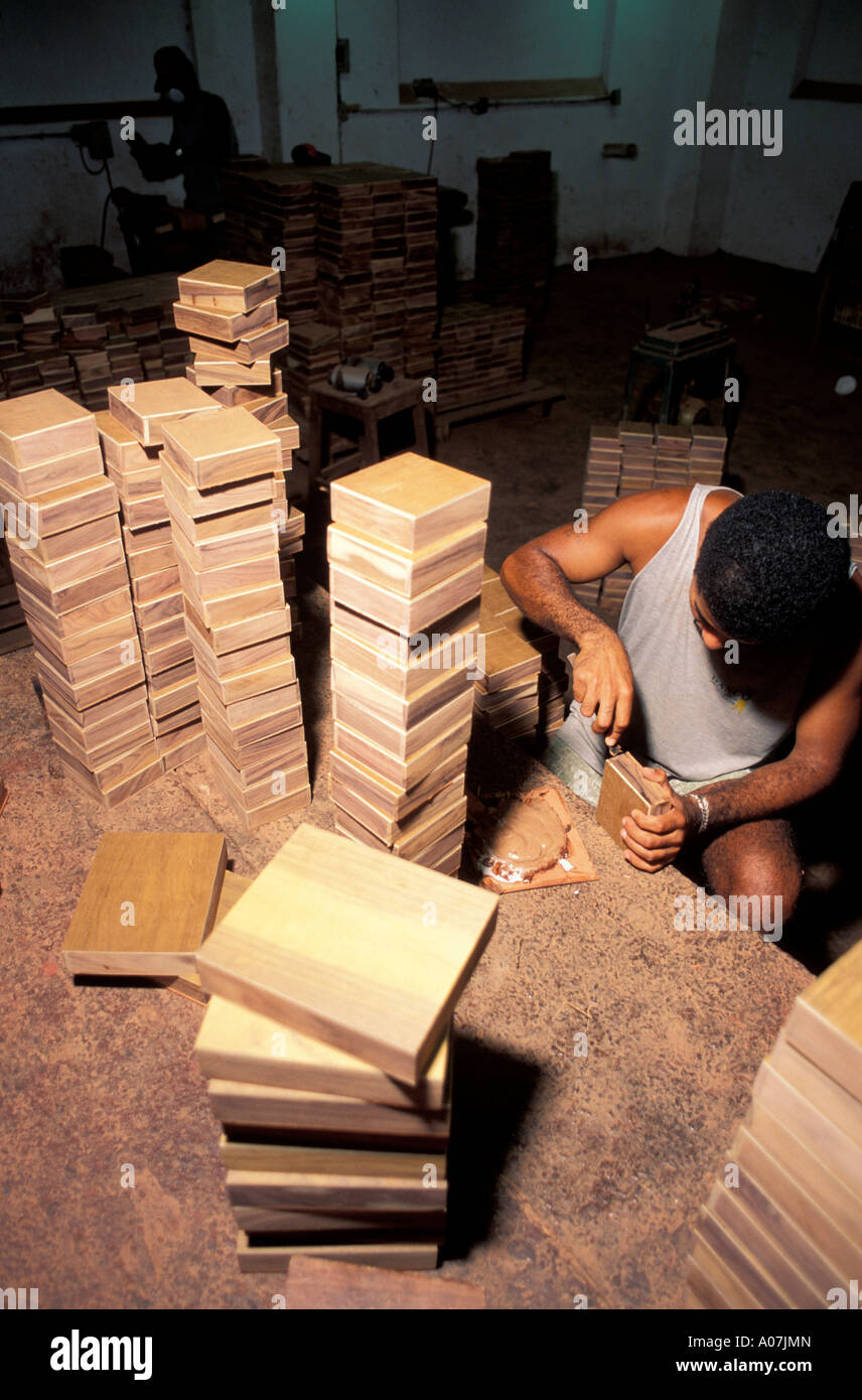 La production de boîtes à cigares, tabac, l'Etat de Bahia, Brésil. Banque D'Images