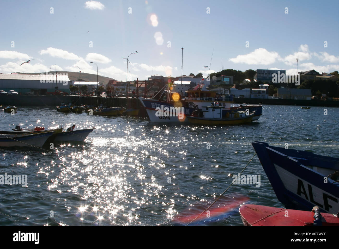 Bateaux de pêche dans le port de ancud chili chiloe Banque D'Images