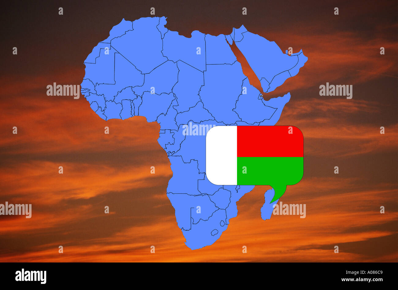 De l'Afrique Carte et drapeau de Madagascar Malagasy Banque D'Images