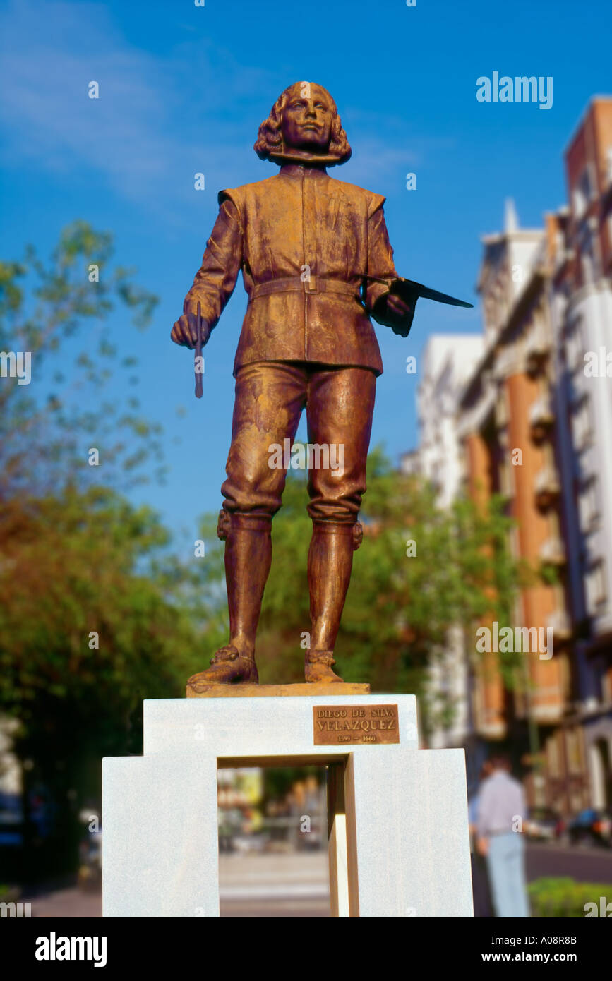 Diego Velazquez Velazquez, Avd,statue & Calle Juan Bravo, Madrid, Espagne Banque D'Images