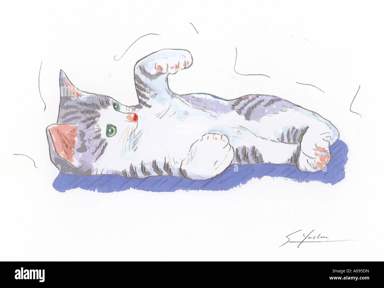 Illustration d'un chat couché sur le dos Banque D'Images Illustration d'un chat couché sur le dos Banque D'Images