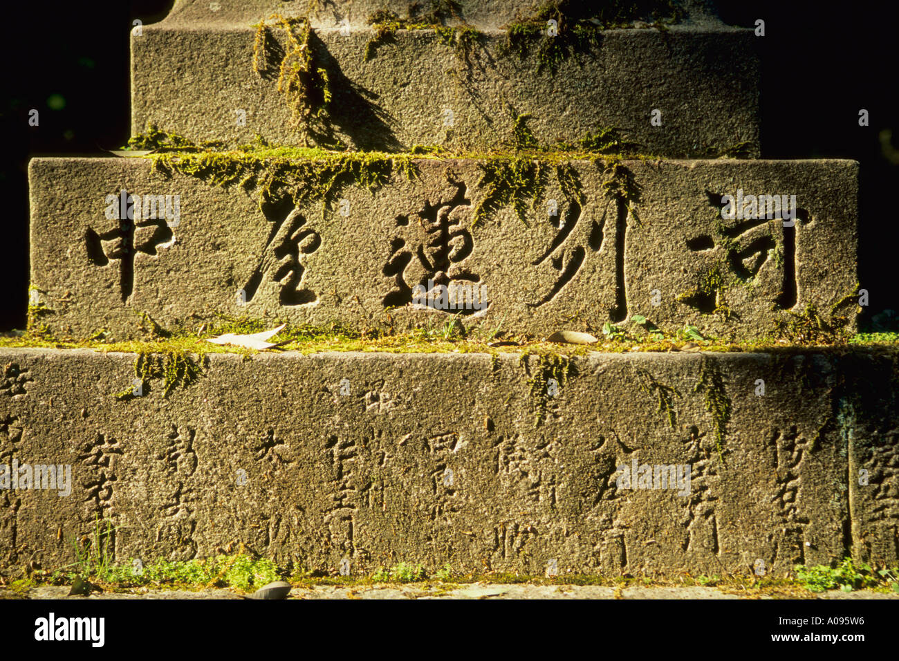 Japon Nara lettres gravées dans la pierre Banque D'Images