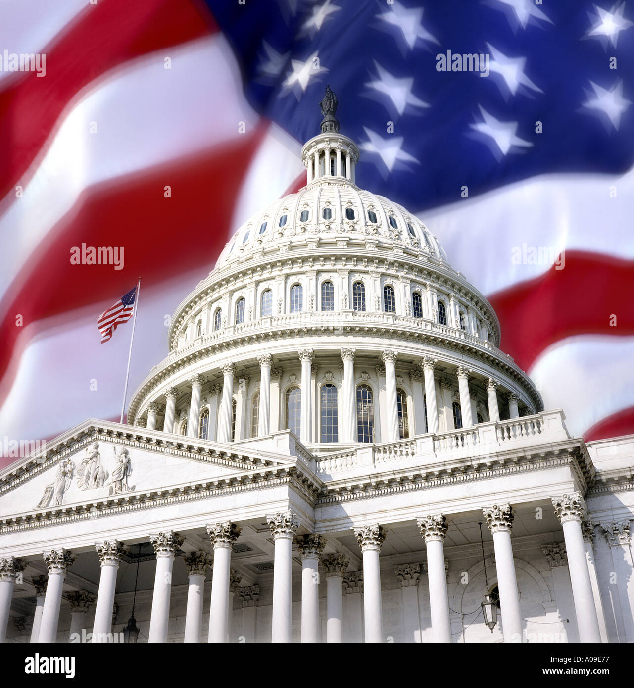 Bâtiment de Capitol Capitol Hill, Washington DC Stars and Stripes Flag USA Digital Composite Banque D'Images