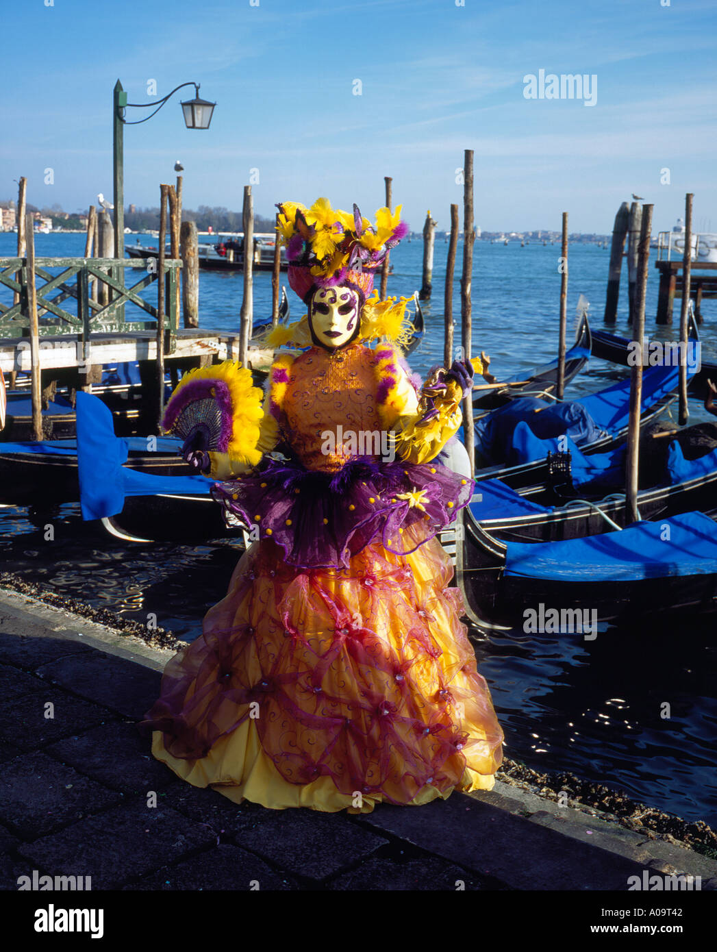 Masque de carnaval à Venise, Site du patrimoine mondial de l'UNESCO, l'Italie, l'Europe. Photo par Willy Matheisl Banque D'Images