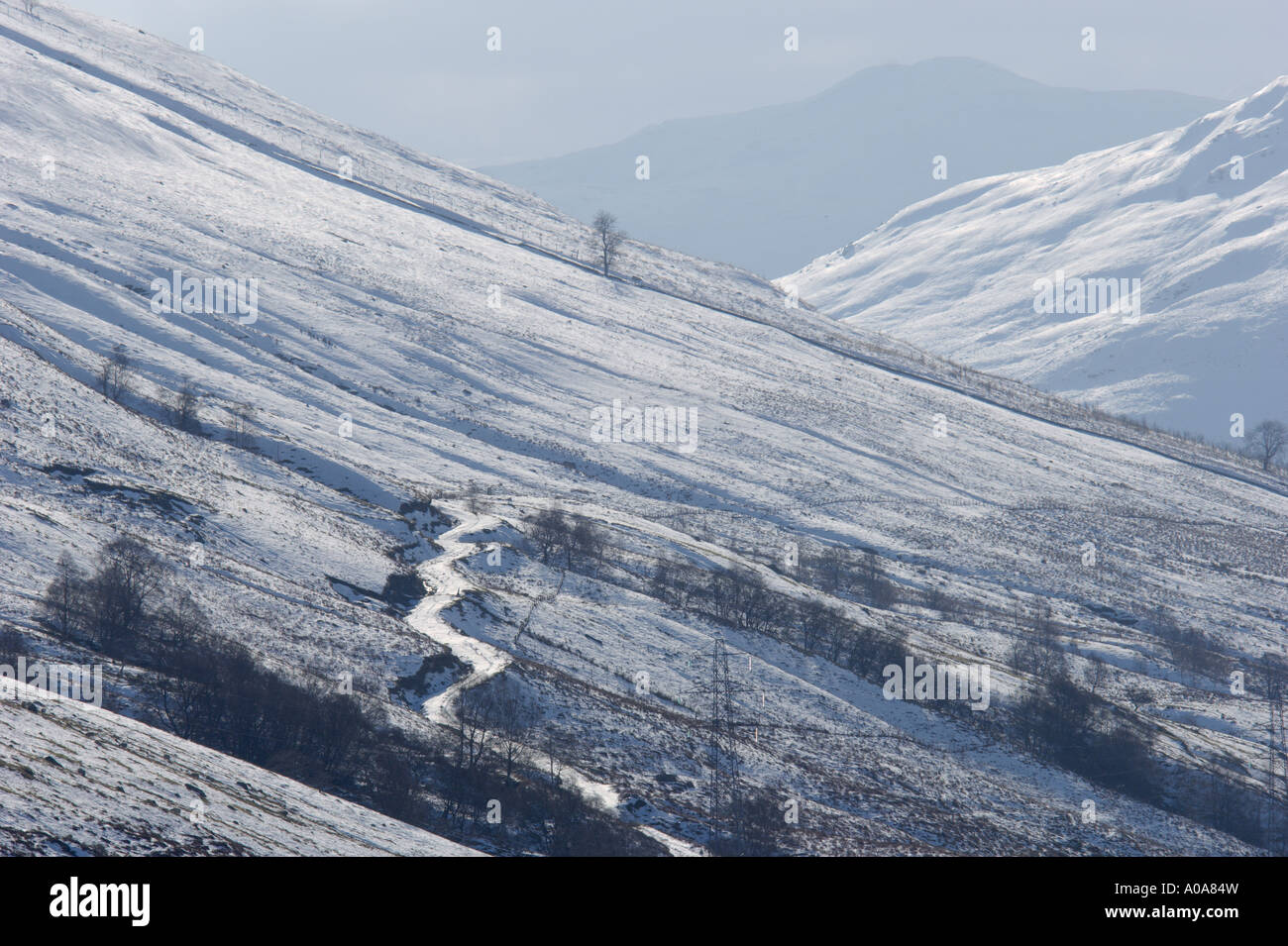 Lumière d'hiver à Glen Ogle près de Lochearnhead Trossachs Parc national du Loch Lomond et des Trossachs Central Region Ecosse Banque D'Images