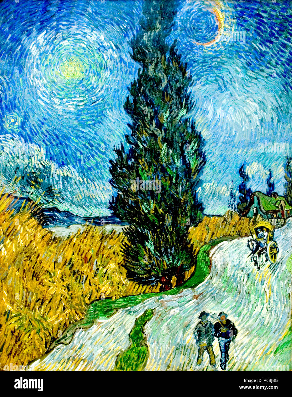 Vincent van Gogh Dutch Holland La route avec cyprès et étoiles Saint-Rémy, mai 1890. Banque D'Images