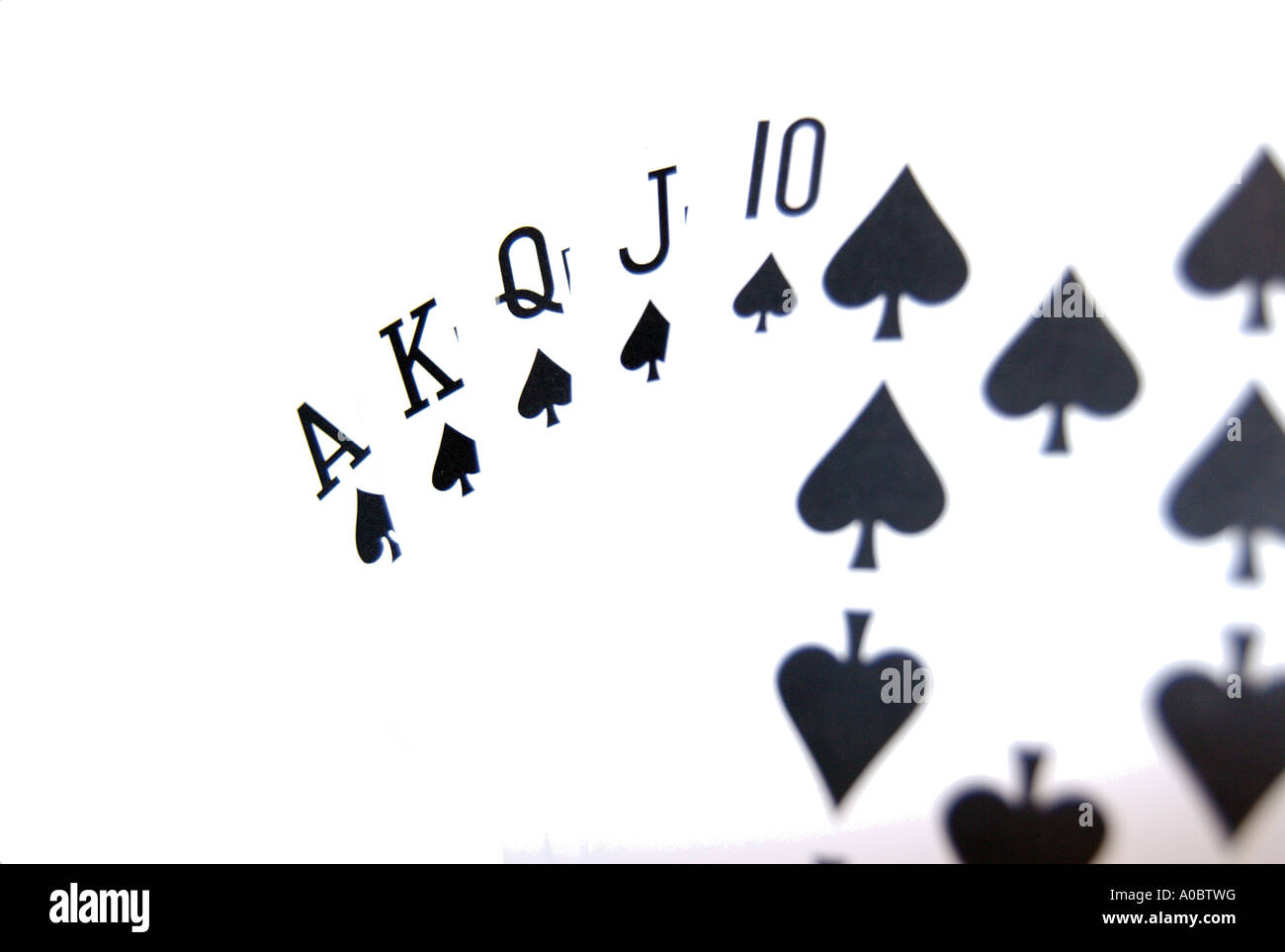 Cartes afficher le concept des plus élevés ou une meilleure main possible dans un jeu de poker il s'appelle le Royal Straig Banque D'Images