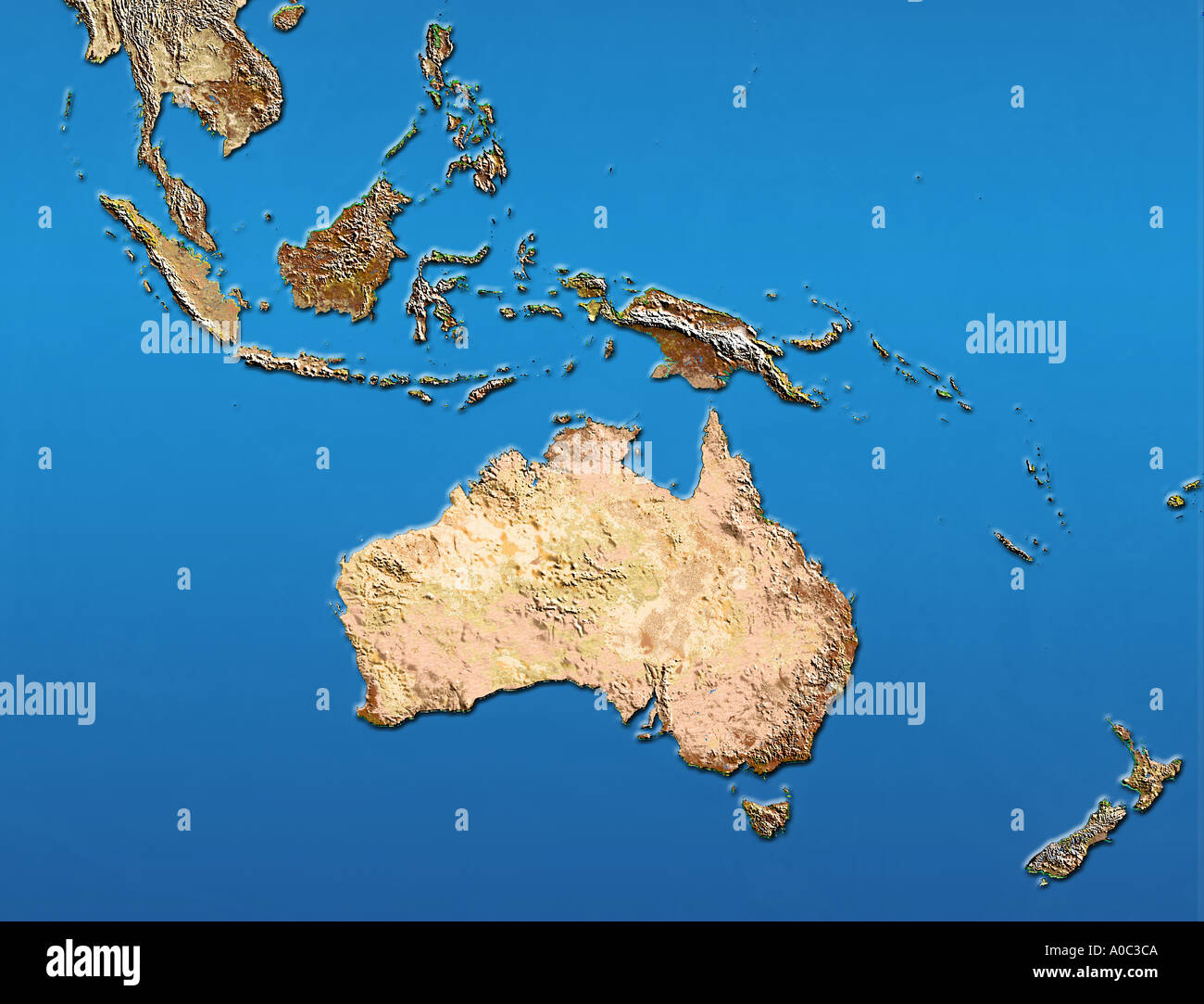 Image satellite de l'Australie et l'Indonésie nouvelle avec relief ombré Zealan Banque D'Images