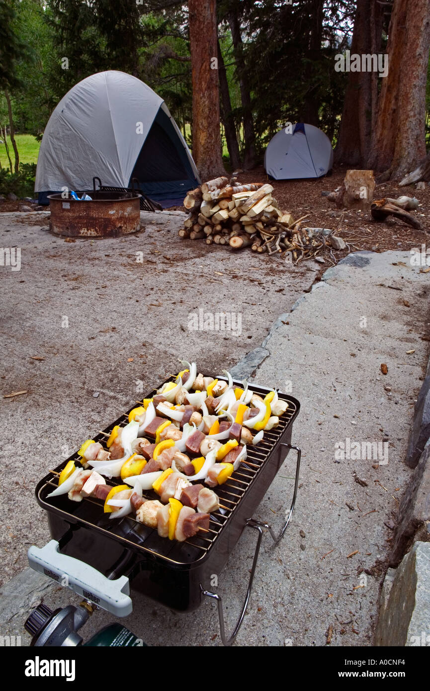 Camping avec des aliments cuits sur le barbecue du Parc National du Grand Bassin, Nevada Banque D'Images