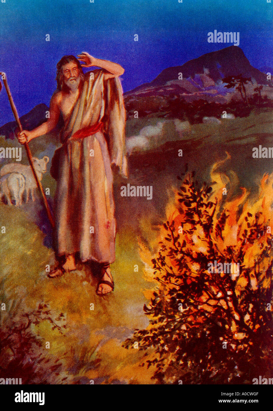 Moïse voit un Firey Bush qui n'a pas brûler la peinture par Henry Coller Bible Story Banque D'Images