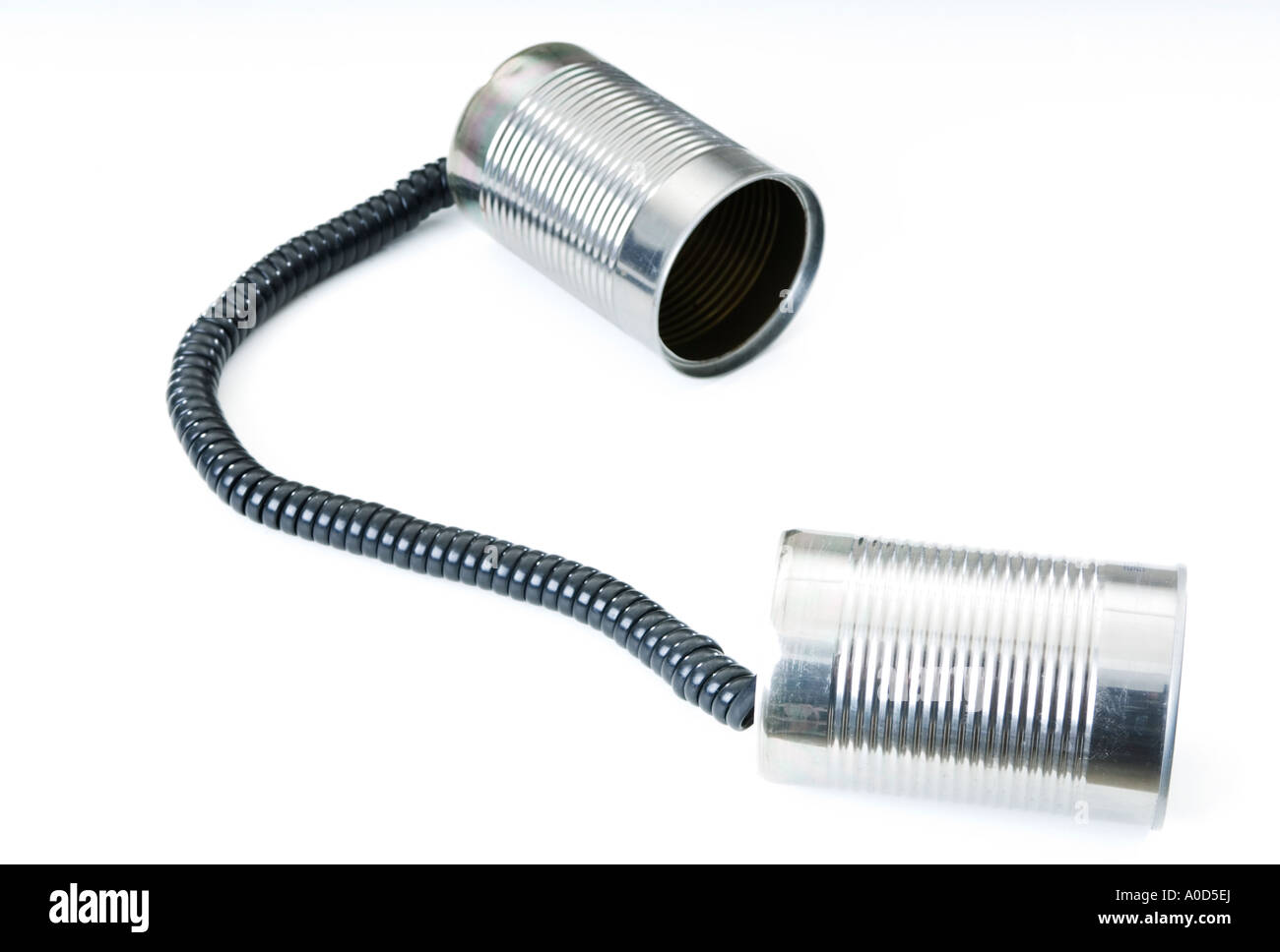 Téléphones jouet fabriqué en aluminium boîtes de soupe et cordon téléphonique Banque D'Images