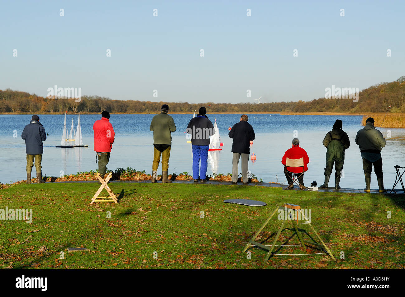 Model yacht racing, filby large, Norfolk, Angleterre Banque D'Images