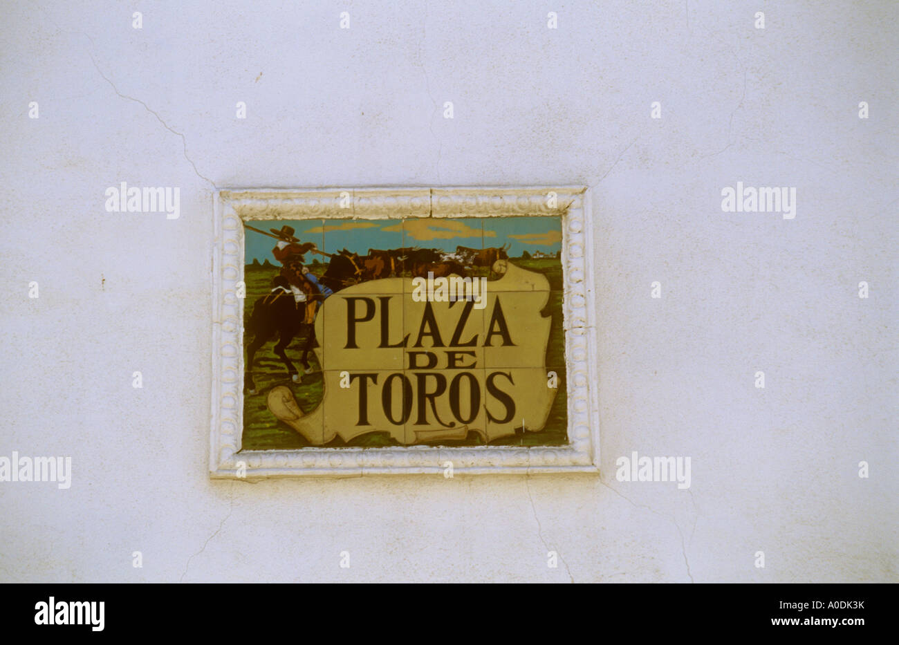 Plaza de Toros signe, Ronda, Province de Malaga, Andalousie, Espagne Banque D'Images