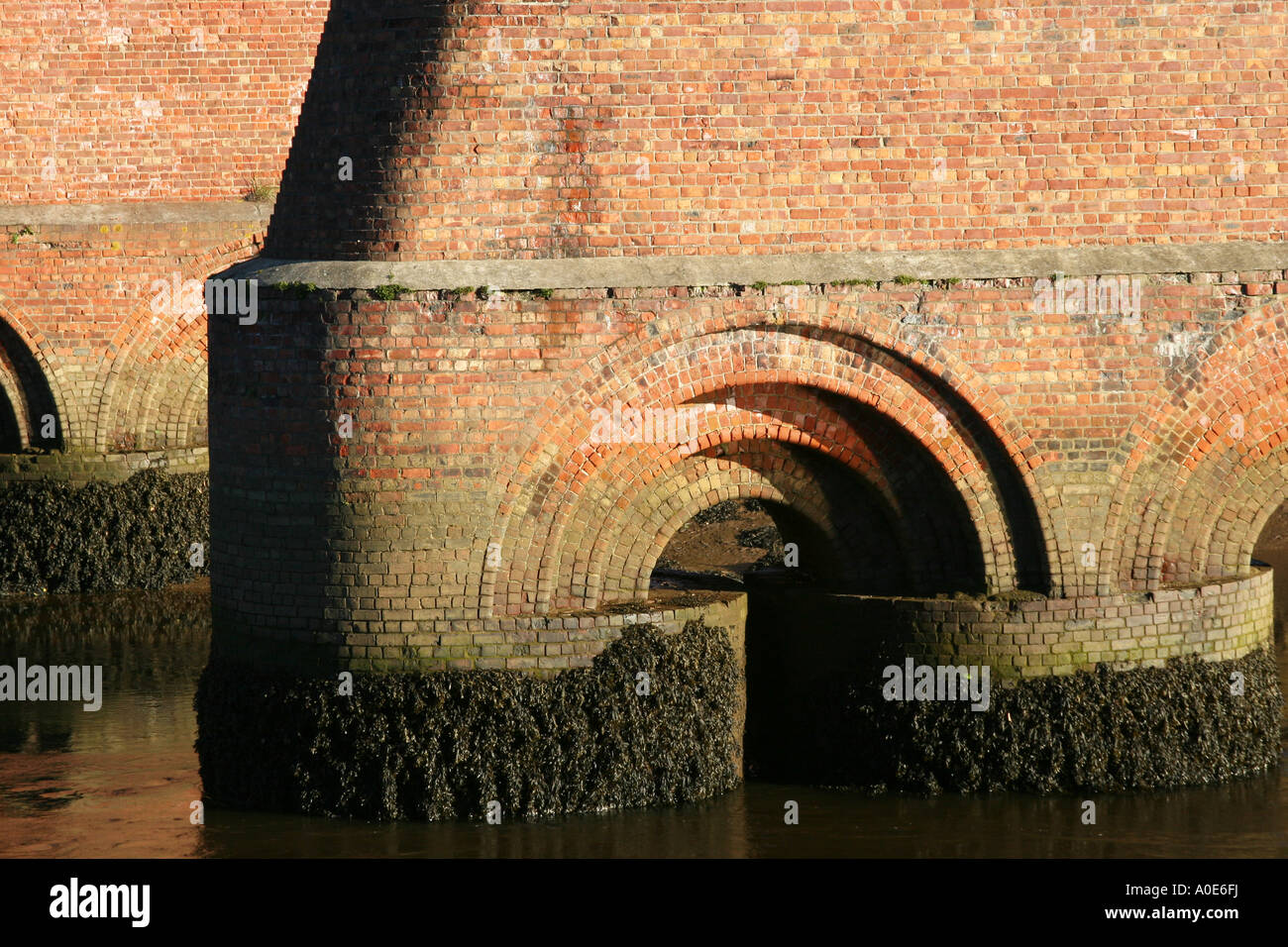 Support de base de piliers de l'ancien viaduc de chemin de fer désaffectée sur la rivière Eske près de Whitby. Banque D'Images