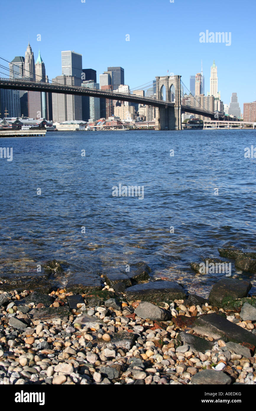 Pont de Brooklyn et Manhattan skyline de Empire-Fulton Ferry State Park brooklyn New York City Octobre 2006 Banque D'Images