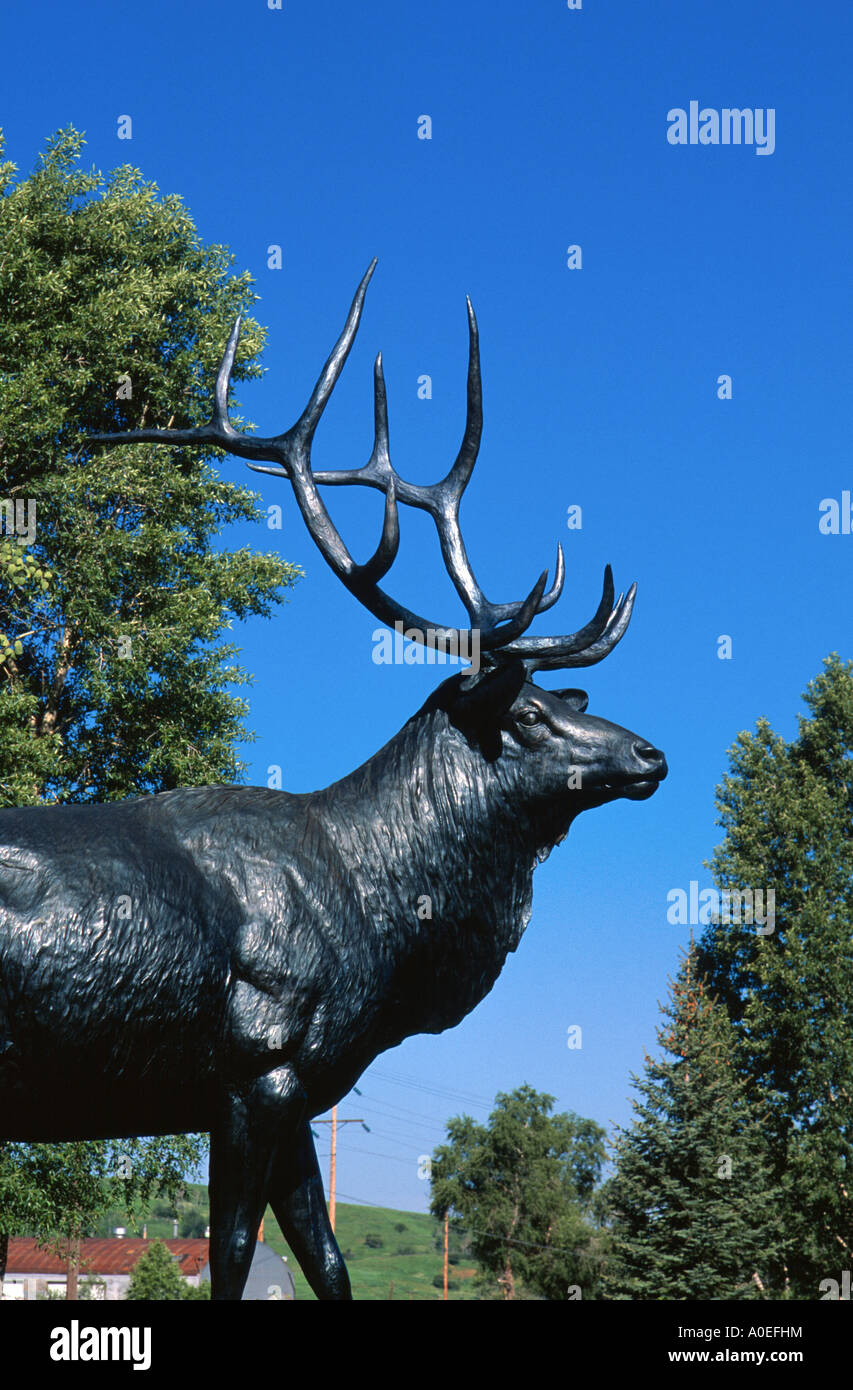 Statue de Lincoln Park wapiti de Steamboat Springs, CO USA Banque D'Images