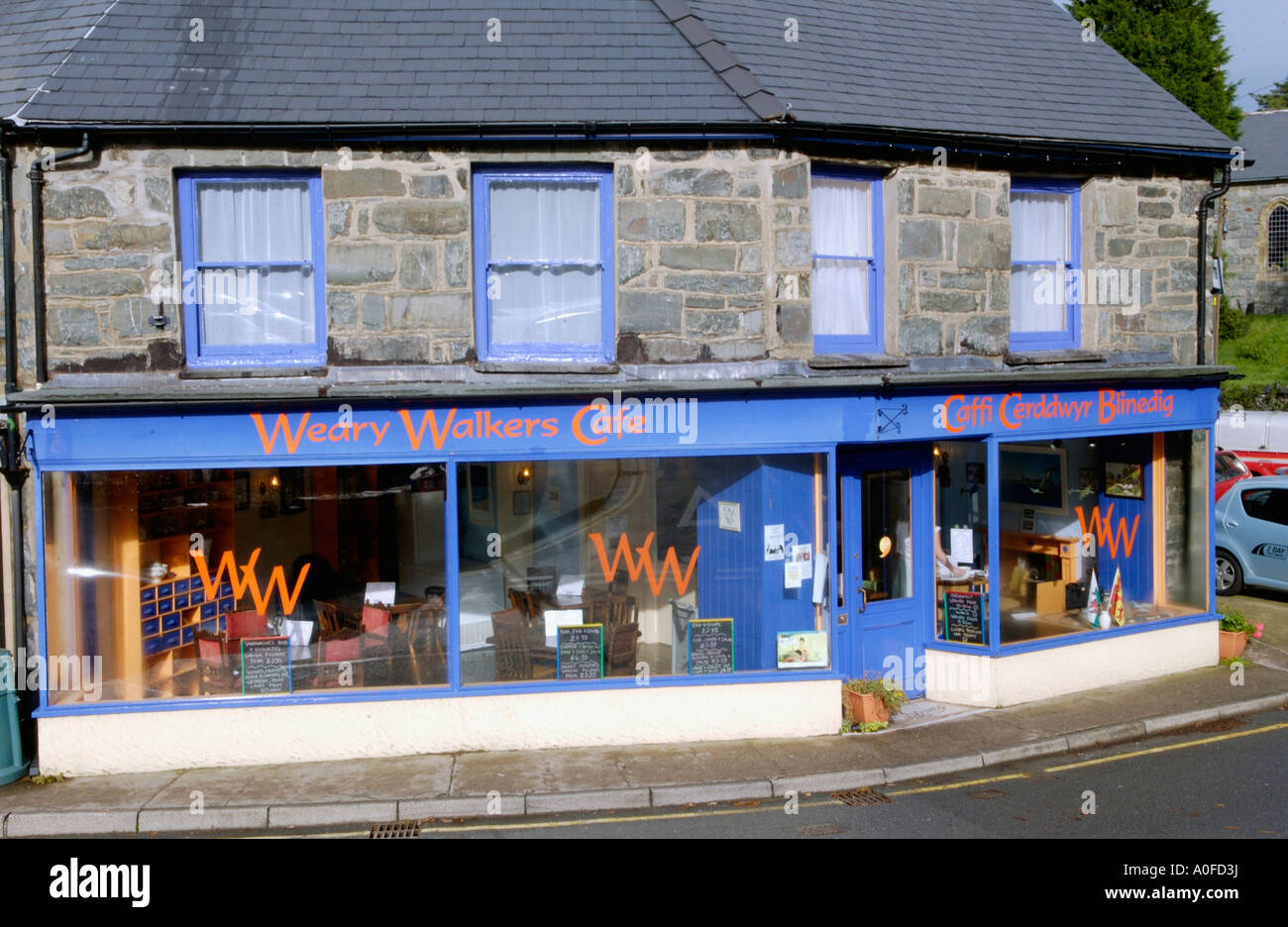 Les marcheurs fatigués CAFE à Harlech Gwynedd North Wales UK Banque D'Images