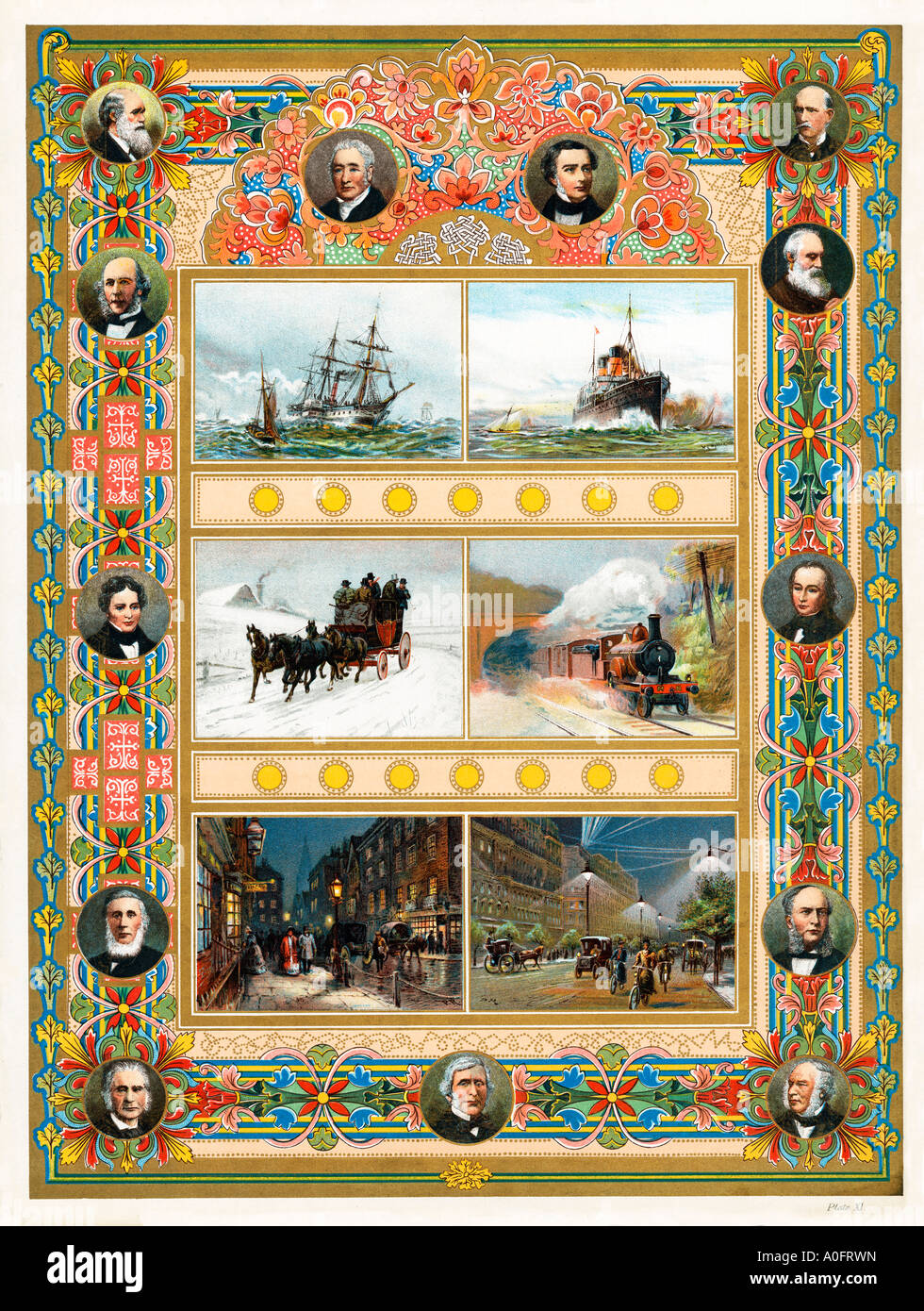 Transport de l'époque victorienne, souvenir de la fête du Jubilé de diamant de 1897 les progrès de la science et de la technologie et les hommes d'achieveme Banque D'Images