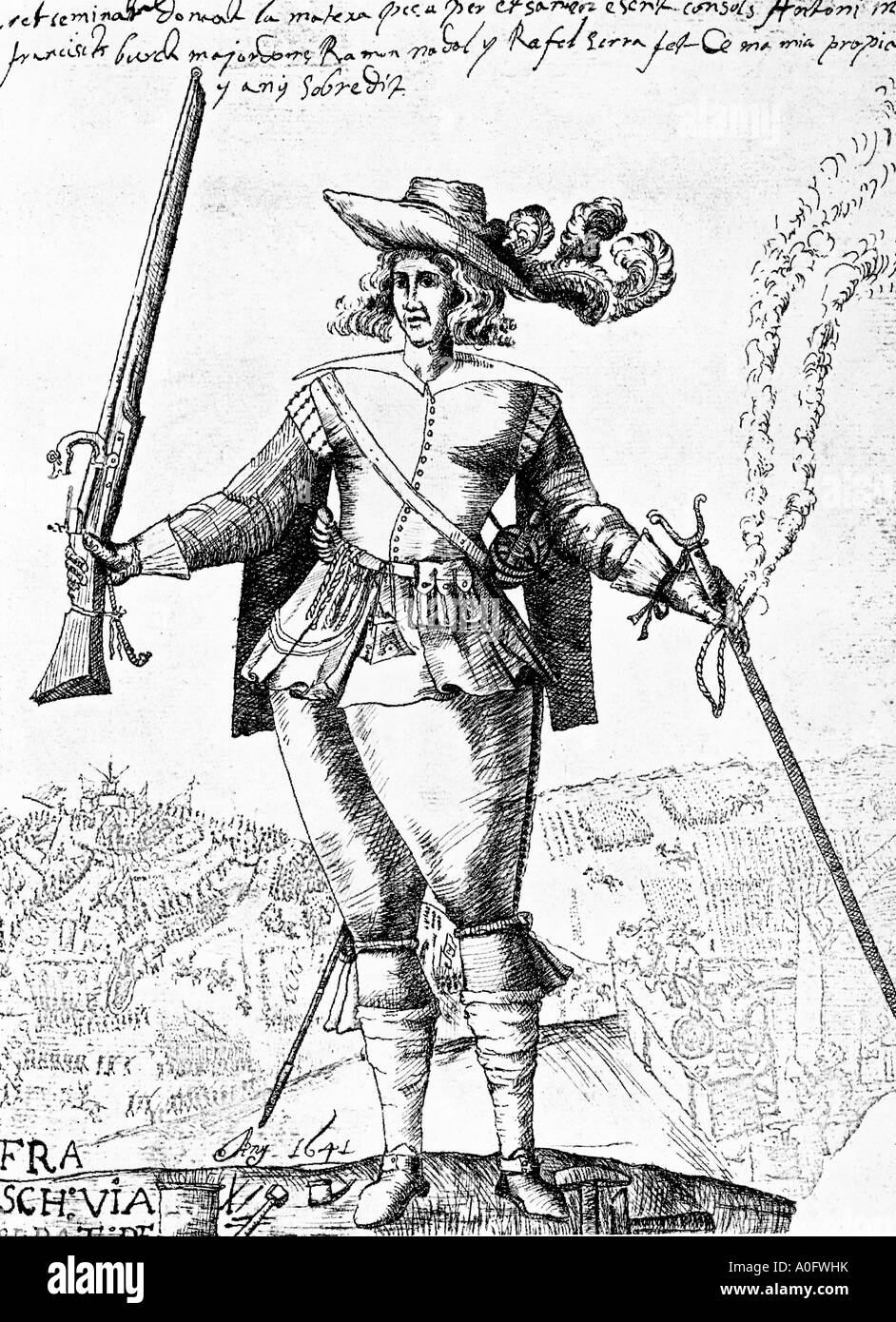 Milicien catalan avec 1641 Arquebuse Banque D'Images