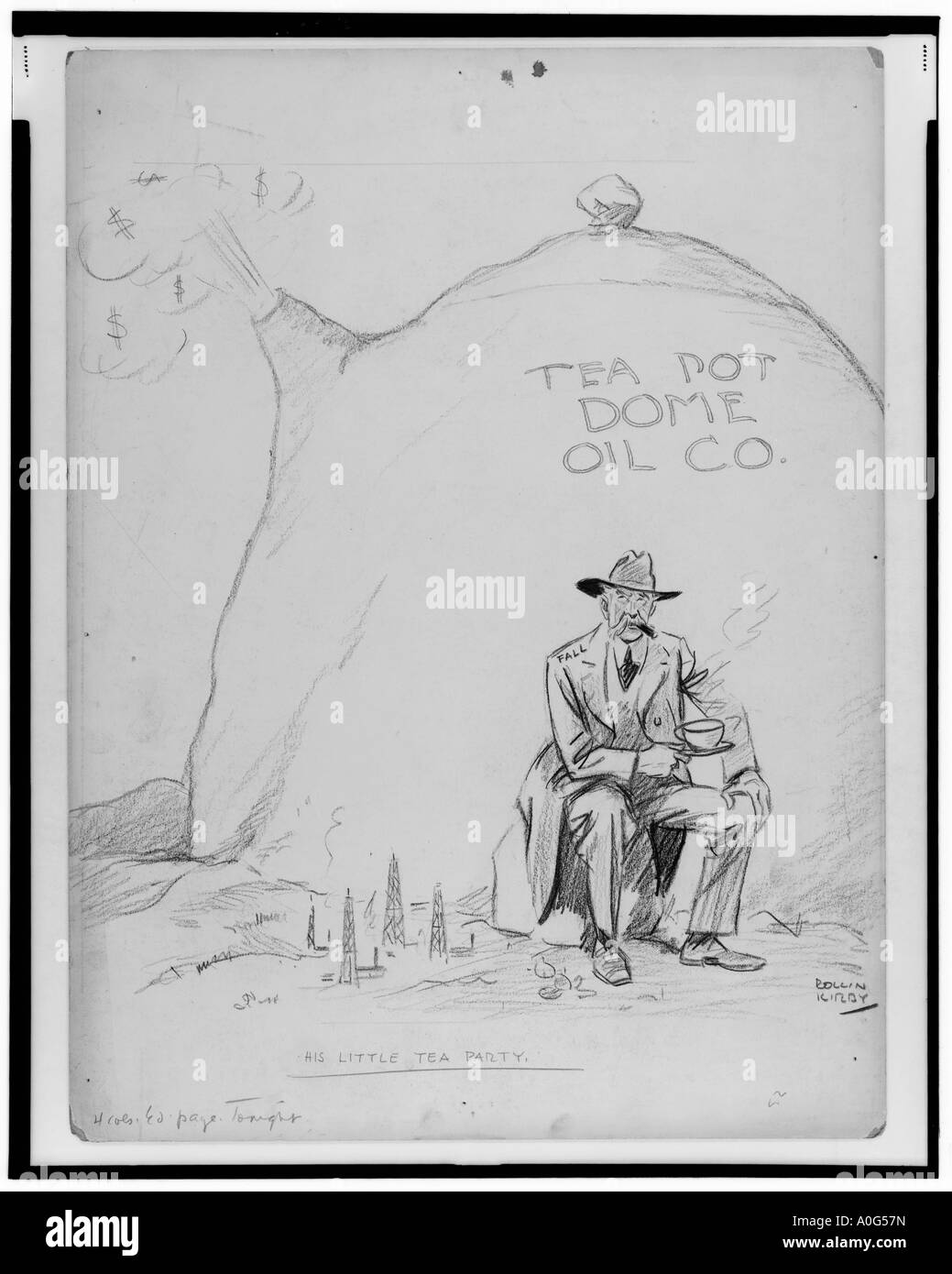 Caricature politique Secrétaire d'administration de l'intérieur de l'automne Albert Smith au début 1920 s'asseoir sur un rocher dans la Banque D'Images