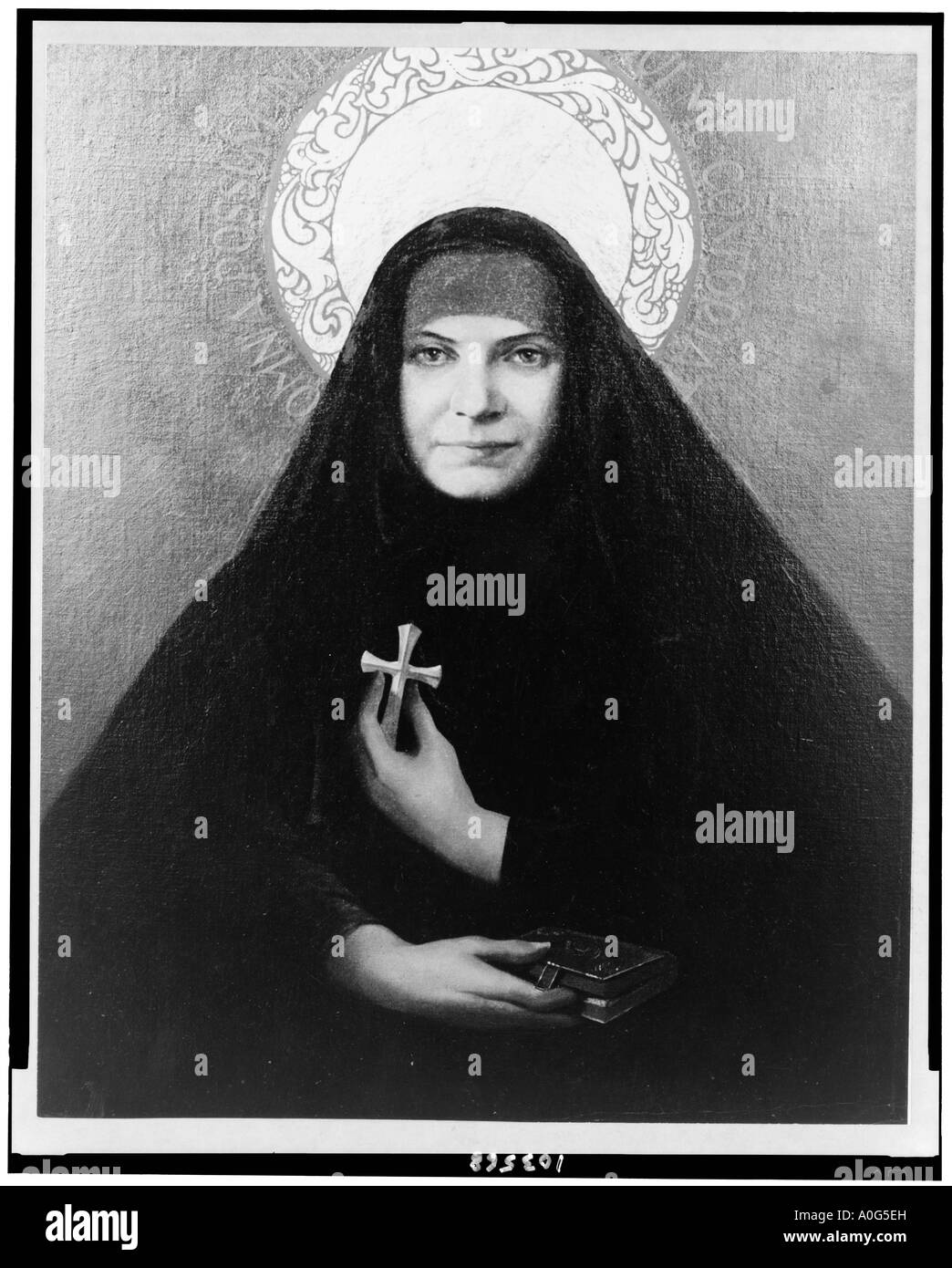 Portrait assis de sainte Francesca Saverio Cabrini saint patron des immigrants émigrants les administrateurs de l'hôpital des orphelins Banque D'Images