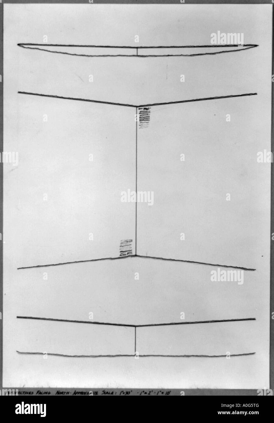 Dessin montrant l'architecture comme Memorial et le dessin en perspective du plan présenté en compétition pour la Vietnam Veterans Memori Banque D'Images