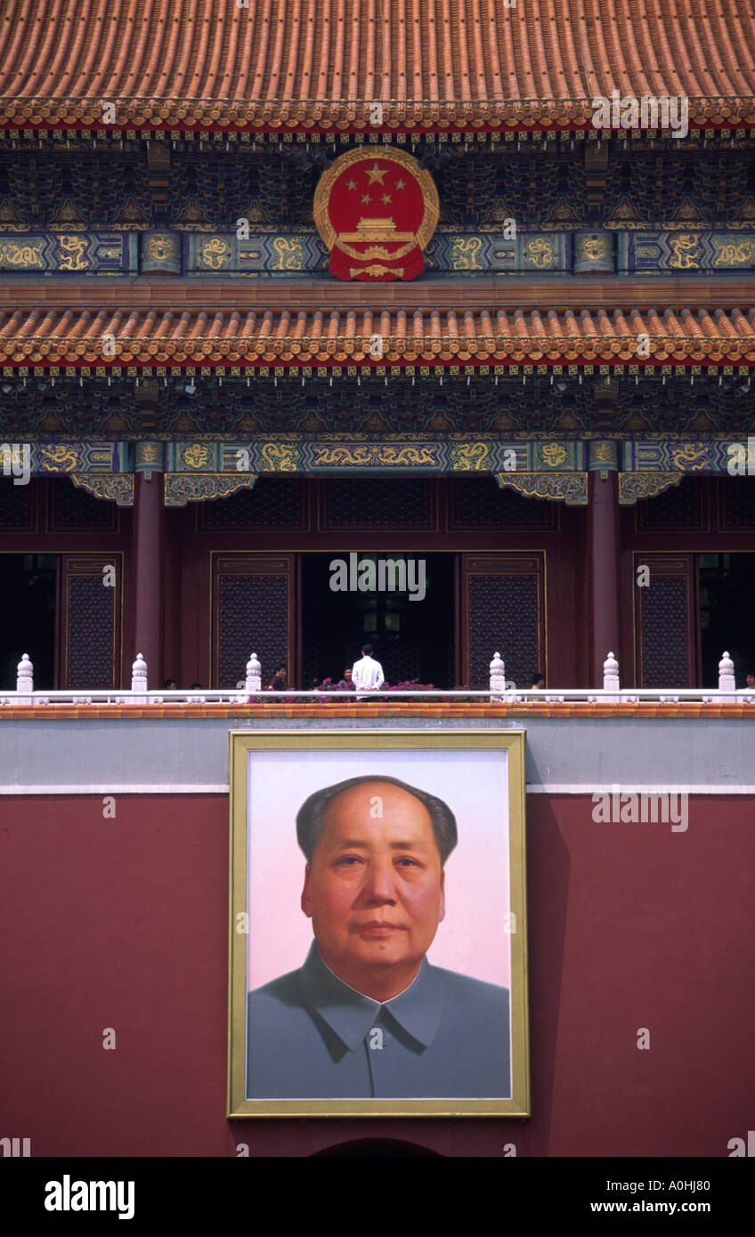 Portrait de Mao à l'entrée de la Cité Interdite, Beijing Chine Banque D'Images