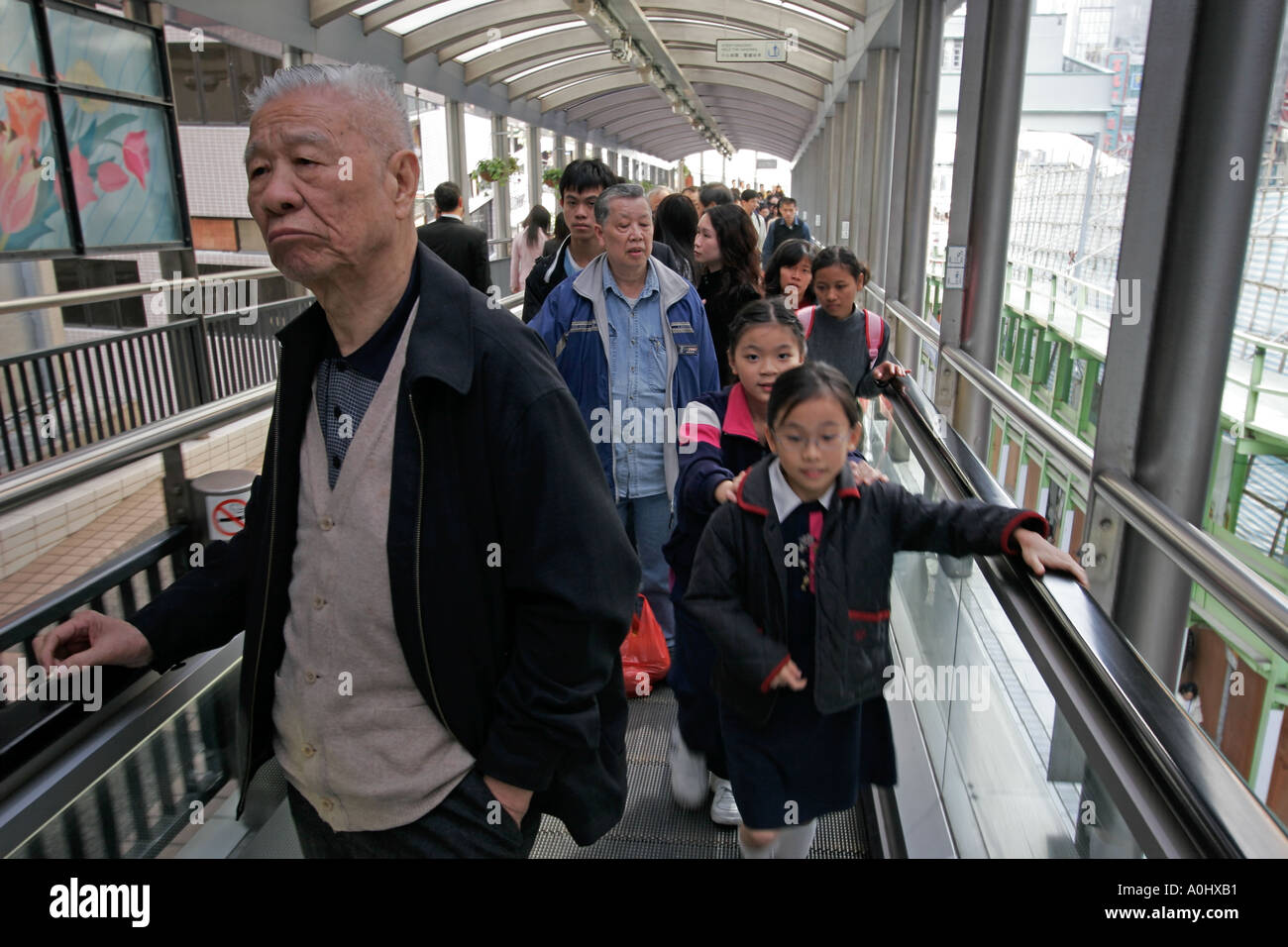 Chine Hong Kong Island Mi Escalator Central Niveaux chine personnes Banque D'Images