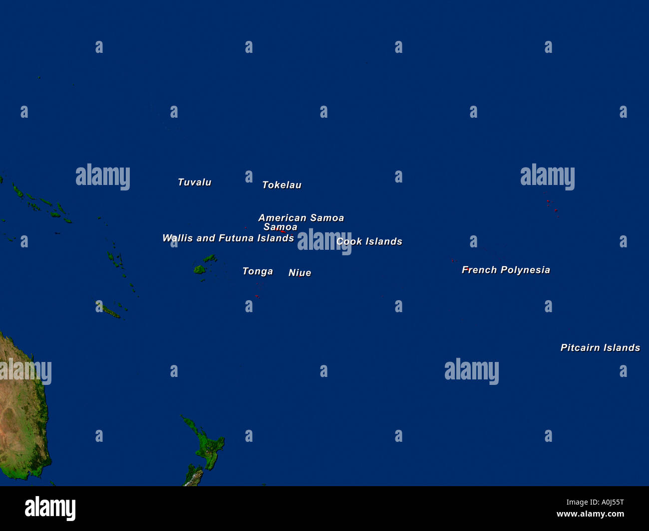 A mis en relief Image satellite de Polynésie Française Banque D'Images
