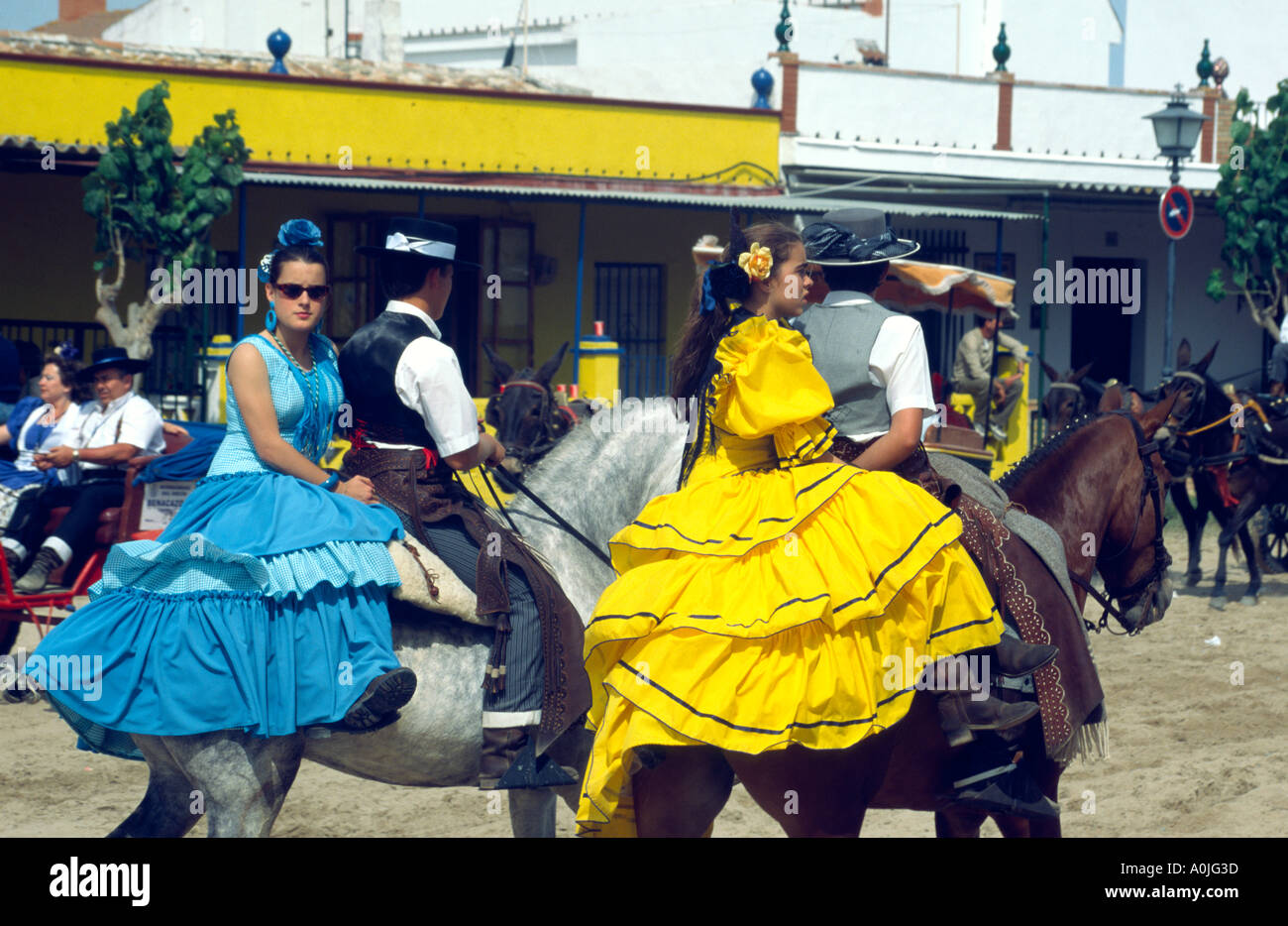 El Rocio Festival, Romeria avec les chevaux, Andalousie, Espagne Banque D'Images