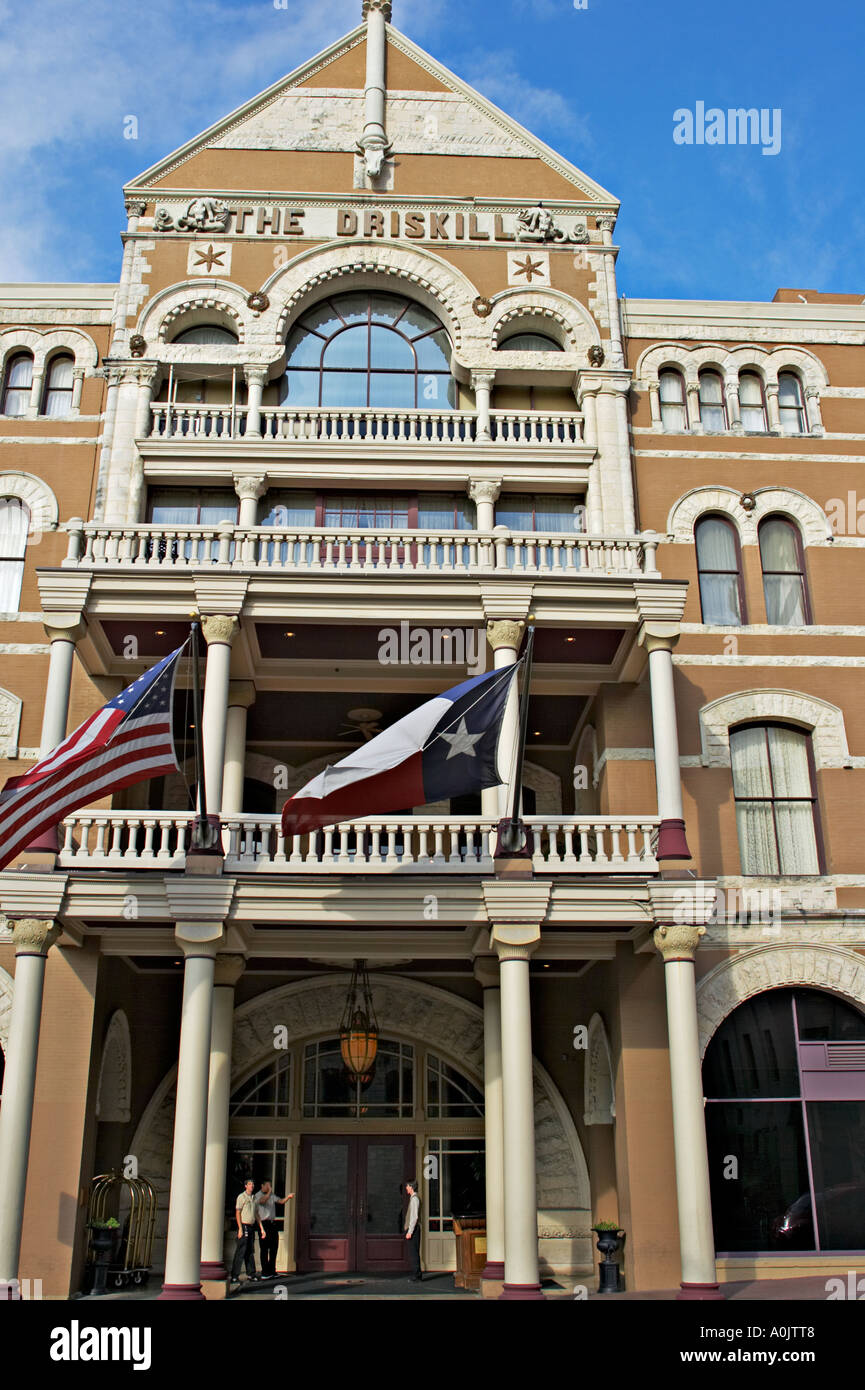 Hôtel The Driskill Austin Texas sur Sixth Street Entertainment district ouvert en 1886 longhorn steer détails architecturaux Banque D'Images