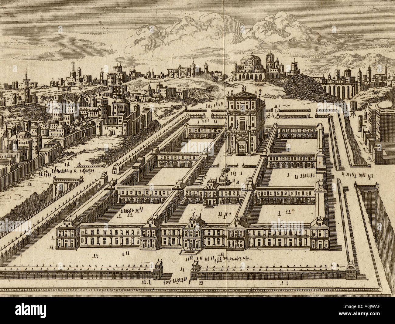 L'élévation du Temple de Jérusalem comme reconstruit par Hérode. La gravure du 18ème siècle. Banque D'Images
