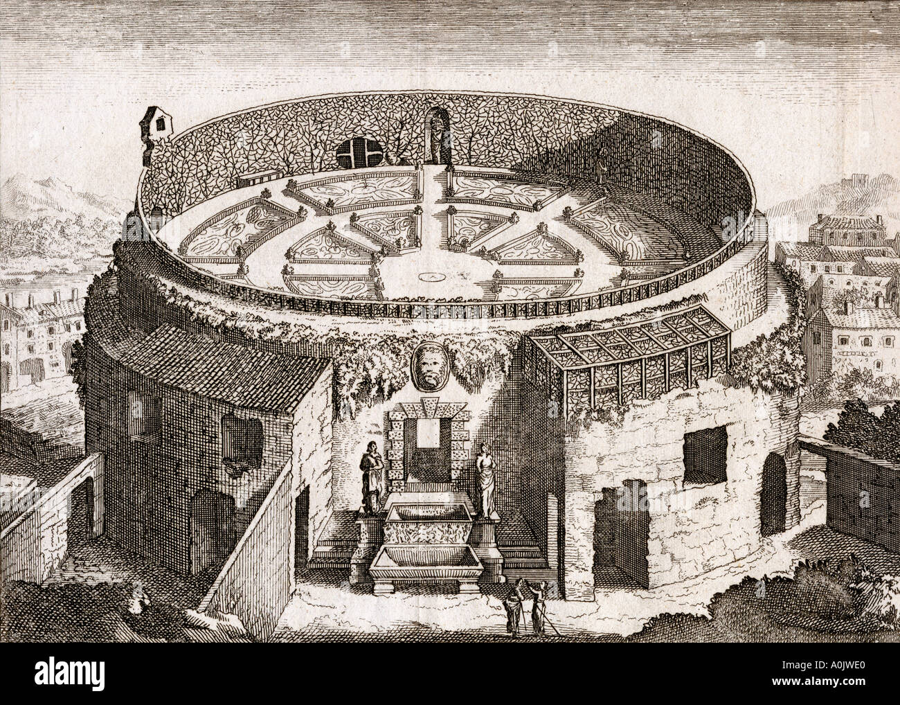 Le Mausolée d'Auguste, Campus Martius, Rome, Italie. 18e siècle imprimer Banque D'Images