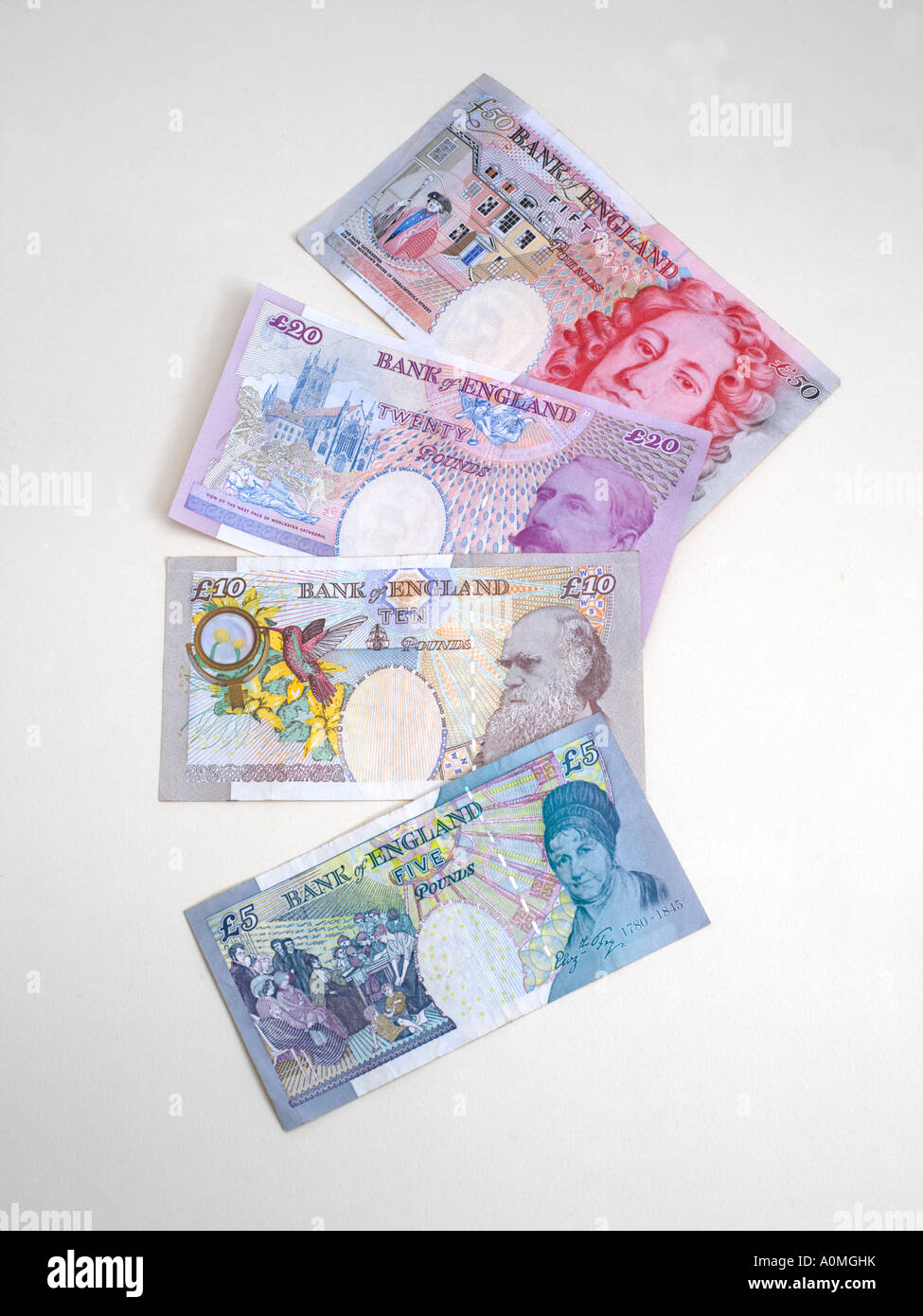 Sterling Bank Notes €5 €10 €20 €50 Banque D'Images