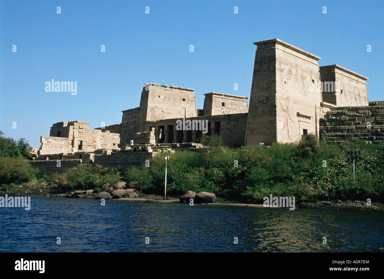 Temples à Philae UNESCO World Heritage Site par le Nil Nubie Egypte Afrique du Nord Afrique Banque D'Images