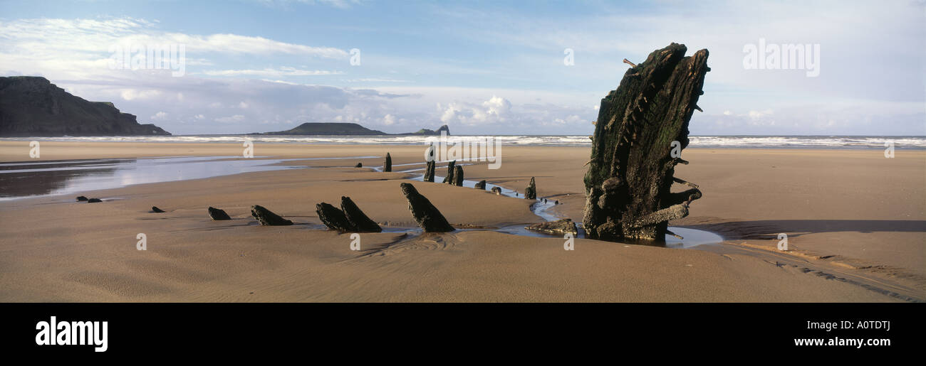 Naufrage de l'Helvetia Rhossili Beach Worms chef Gower Galles du Sud Banque D'Images