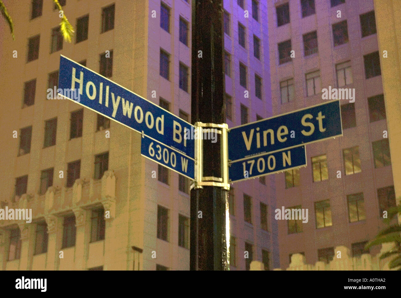 Plaque de rue à l'angle de Hollywood Boulevard et de Vine Banque D'Images