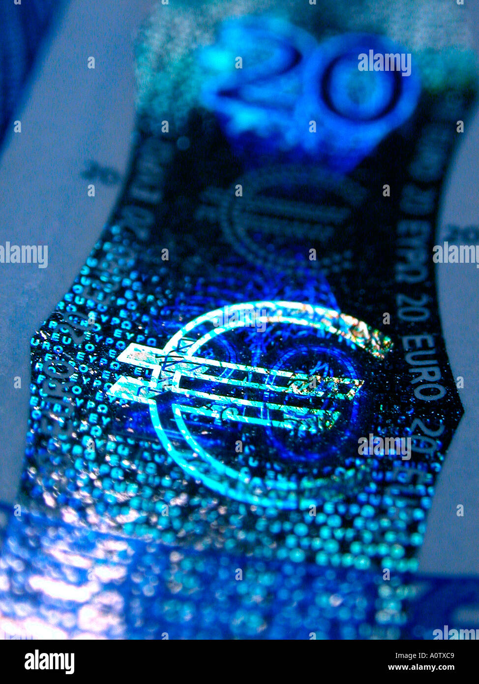 Hologramme sur 20 euro light détail Hologramm auf 20 Euroschein Détail Banque D'Images