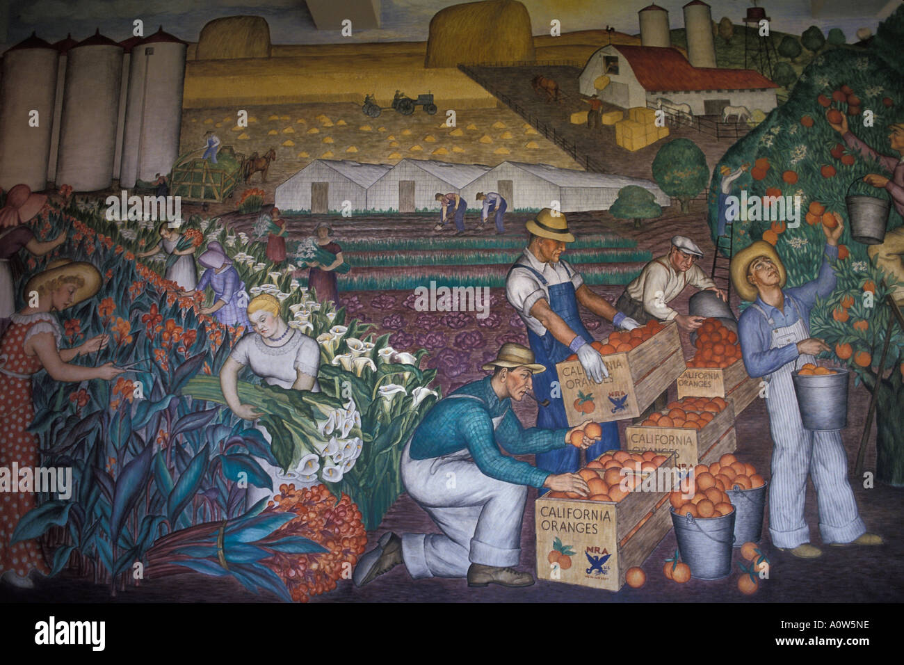 Fresque de la vie agricole peint dans la Coit Tower San Francisco California Banque D'Images