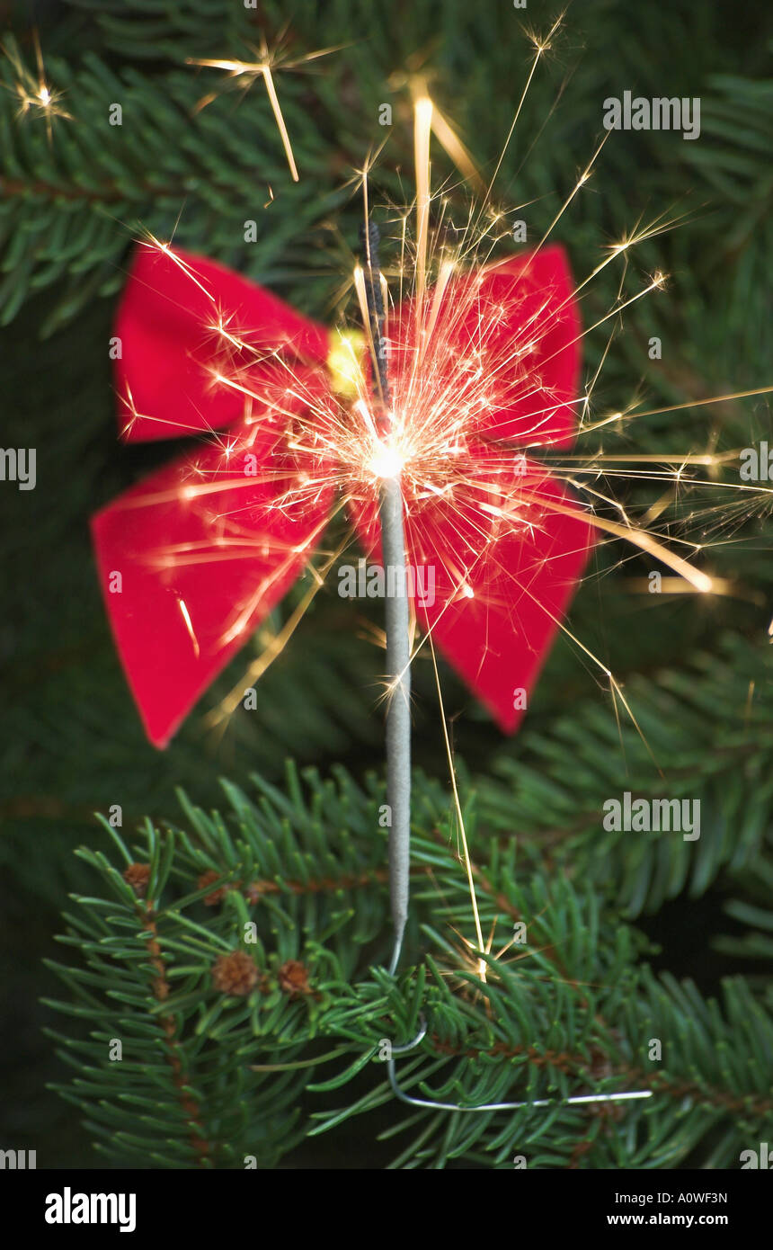 Sparkler on Christmas Tree Banque D'Images