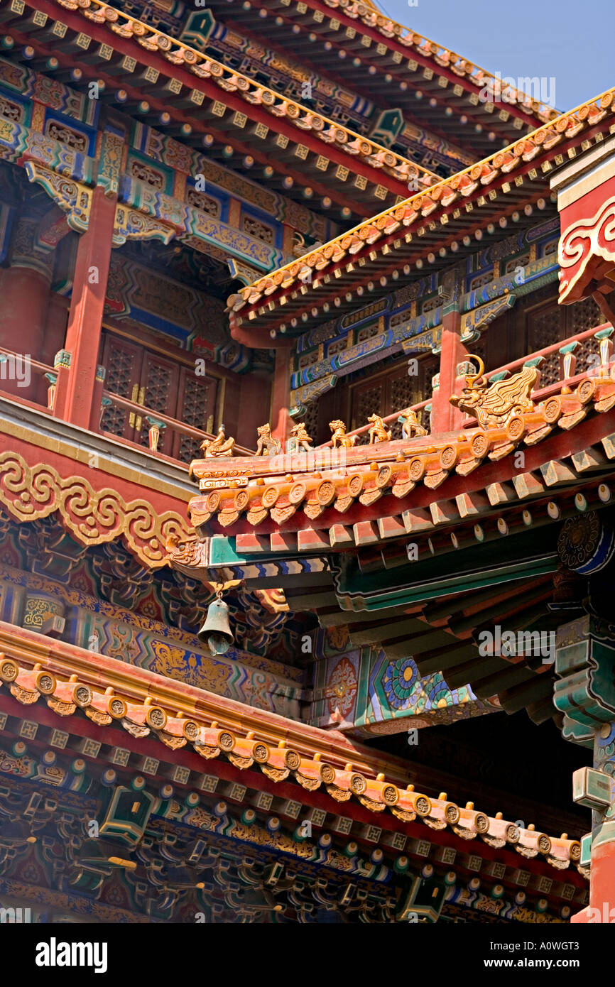 Chine Pékin Le Temple du Lama est le plus célèbre temple bouddhiste tibétain Tibet extérieur avec de belles fresques d'Abri international Banque D'Images